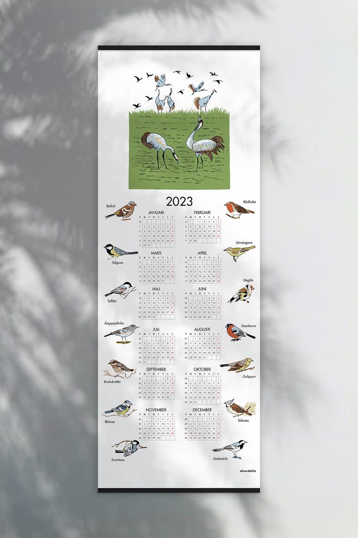 Schwedische Vögel Kalender 2023  - 35 x 90 cm
​ - Almedahls