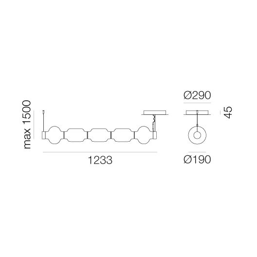 Alambicco horizontale Pendelleuchte, appgesteuert, 5 Glaskuppeln Artemide