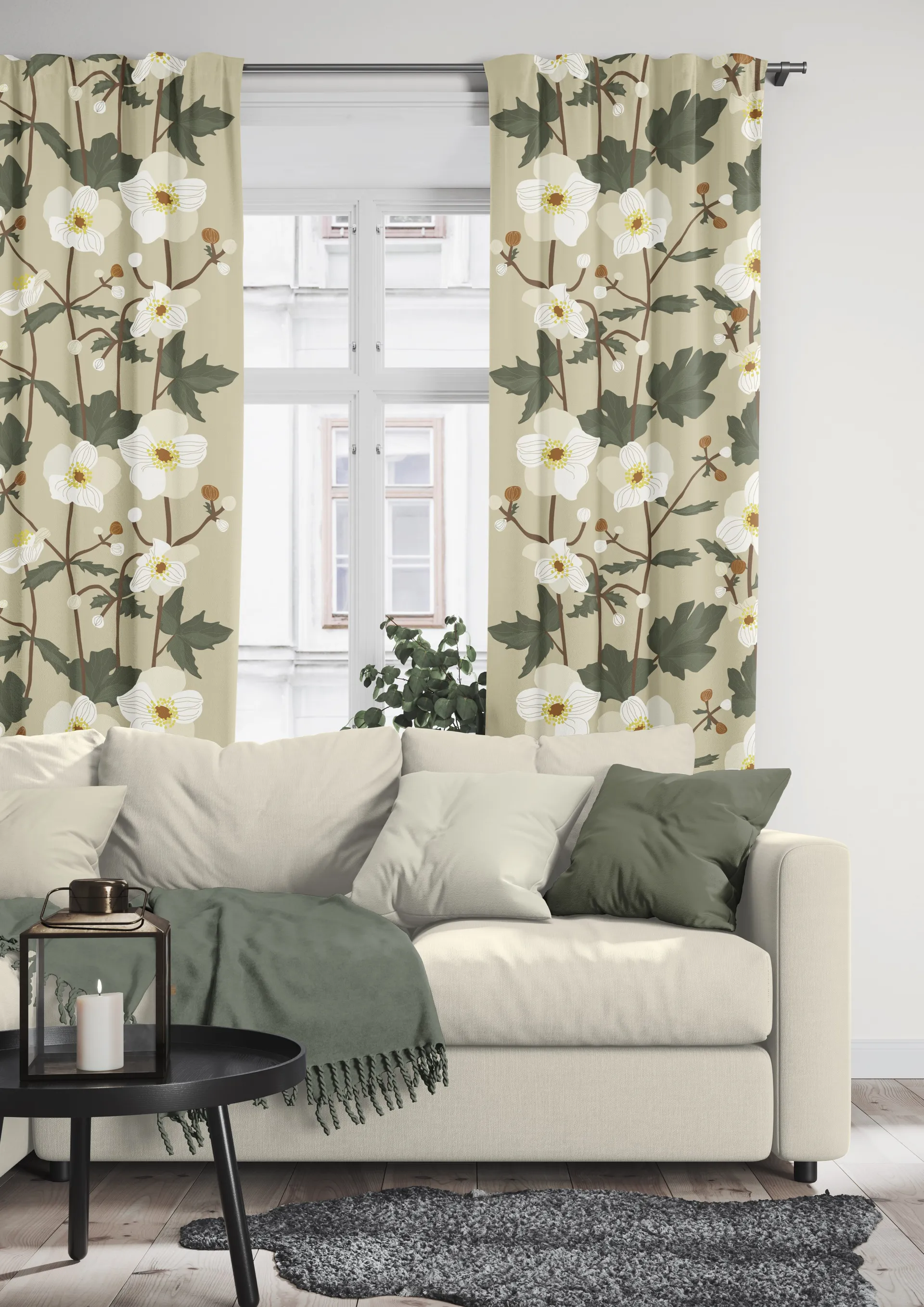 Anemon Stoff, Beige Arvidssons Textil