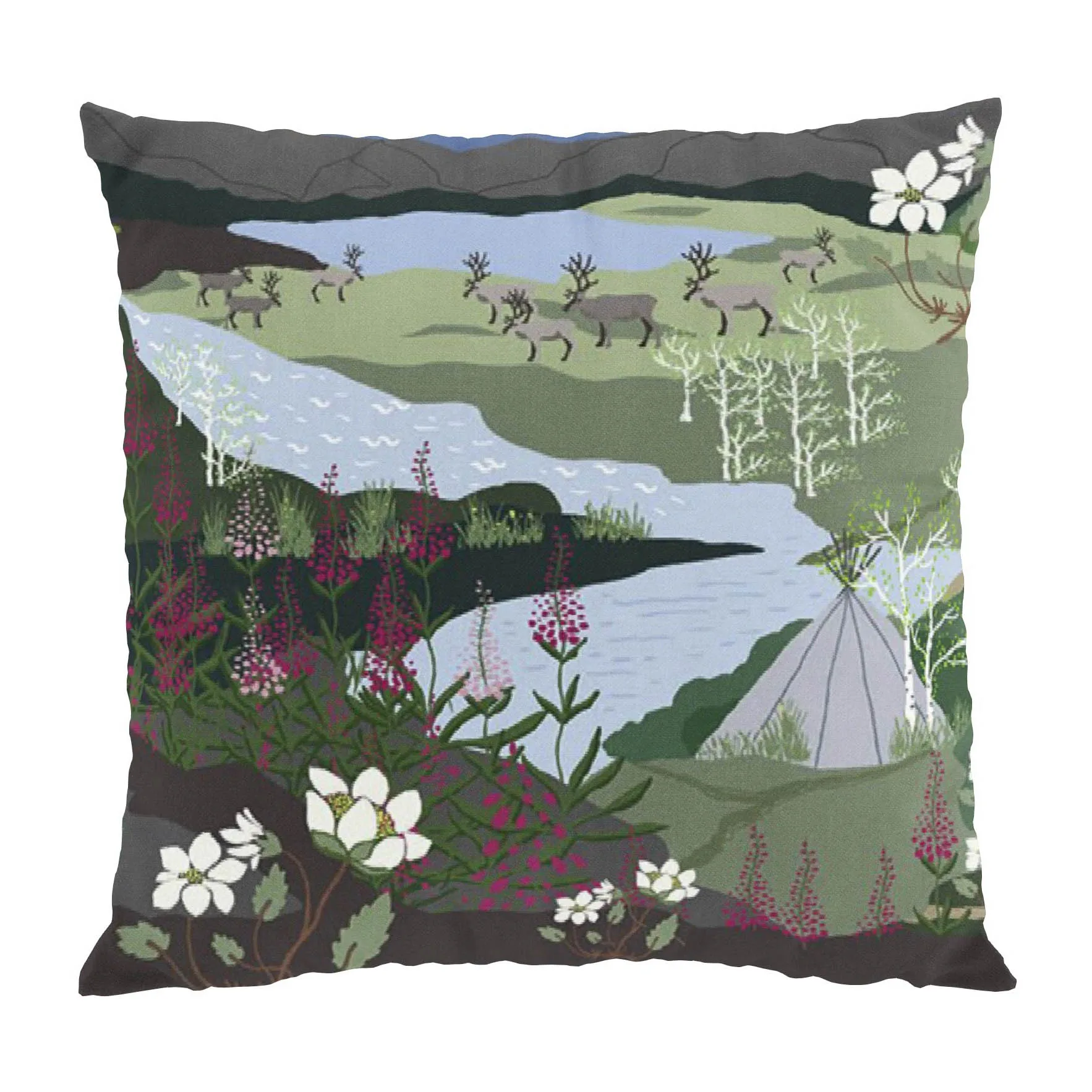 Bergwanderung Kissenbezug 47 x 47cm, Blau-grün Arvidssons Textil