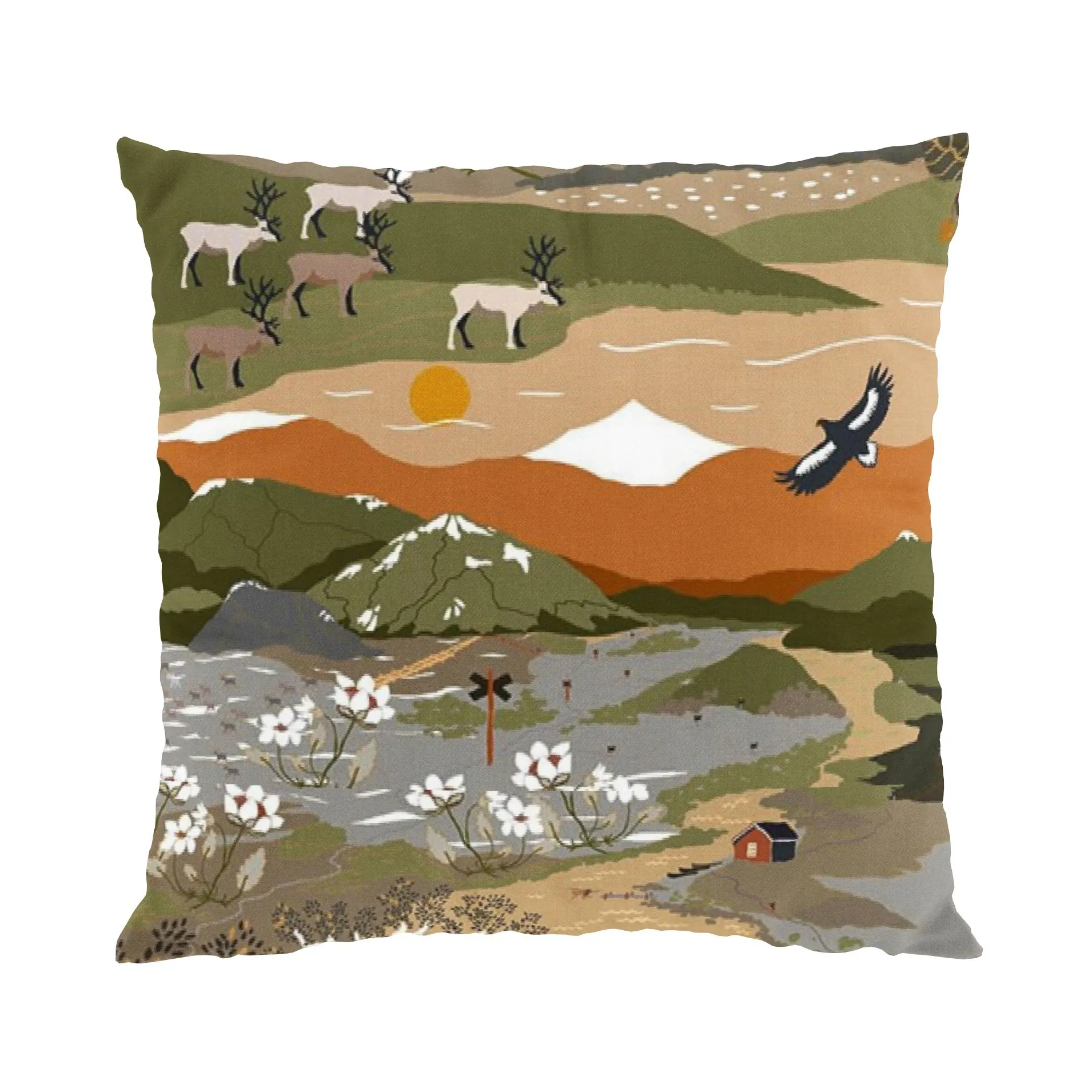 Bergwanderung Kissenbezug 47 x 47cm, Grün-rost Arvidssons Textil