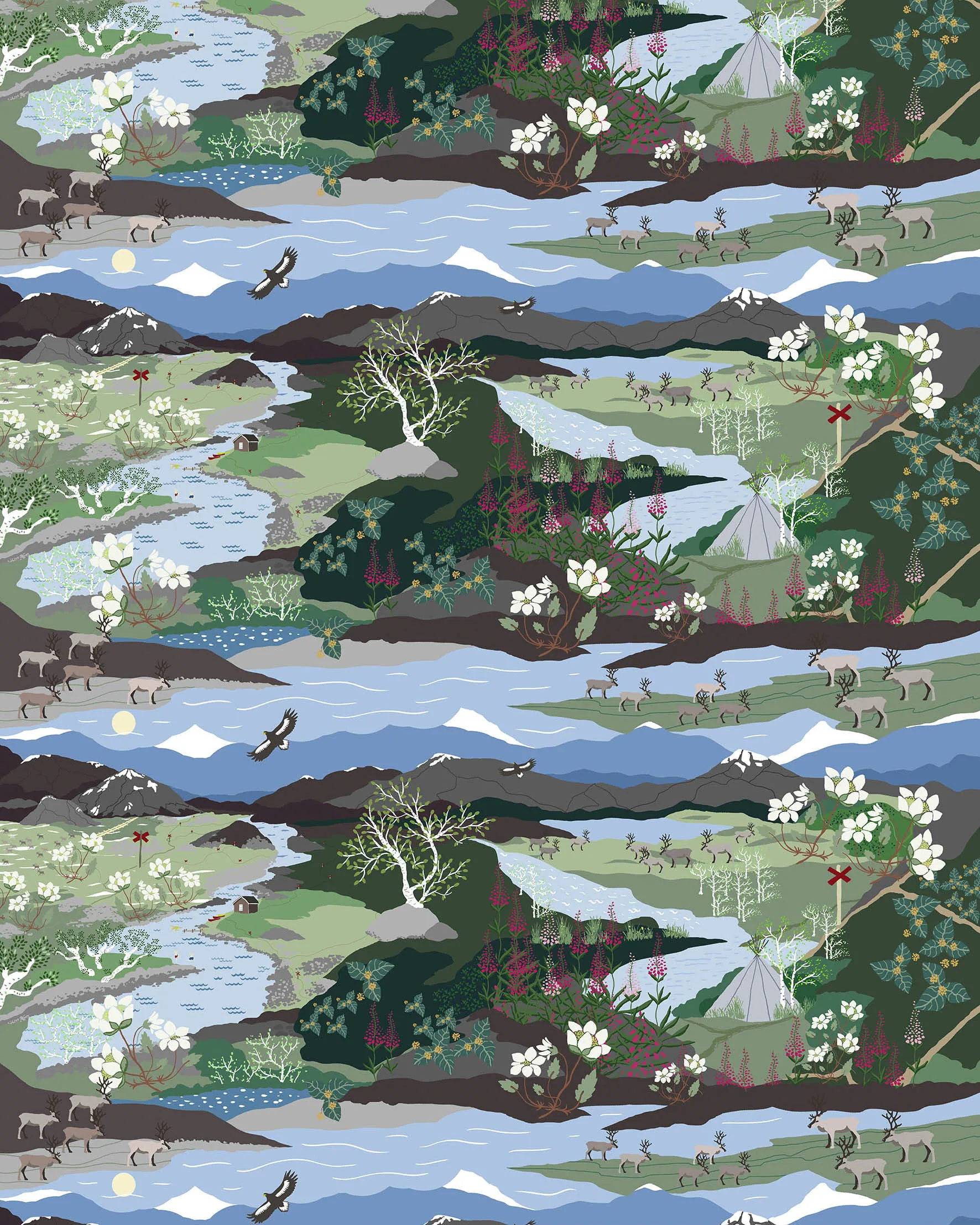 Bergwanderung Stoff, Blau-grün Arvidssons Textil