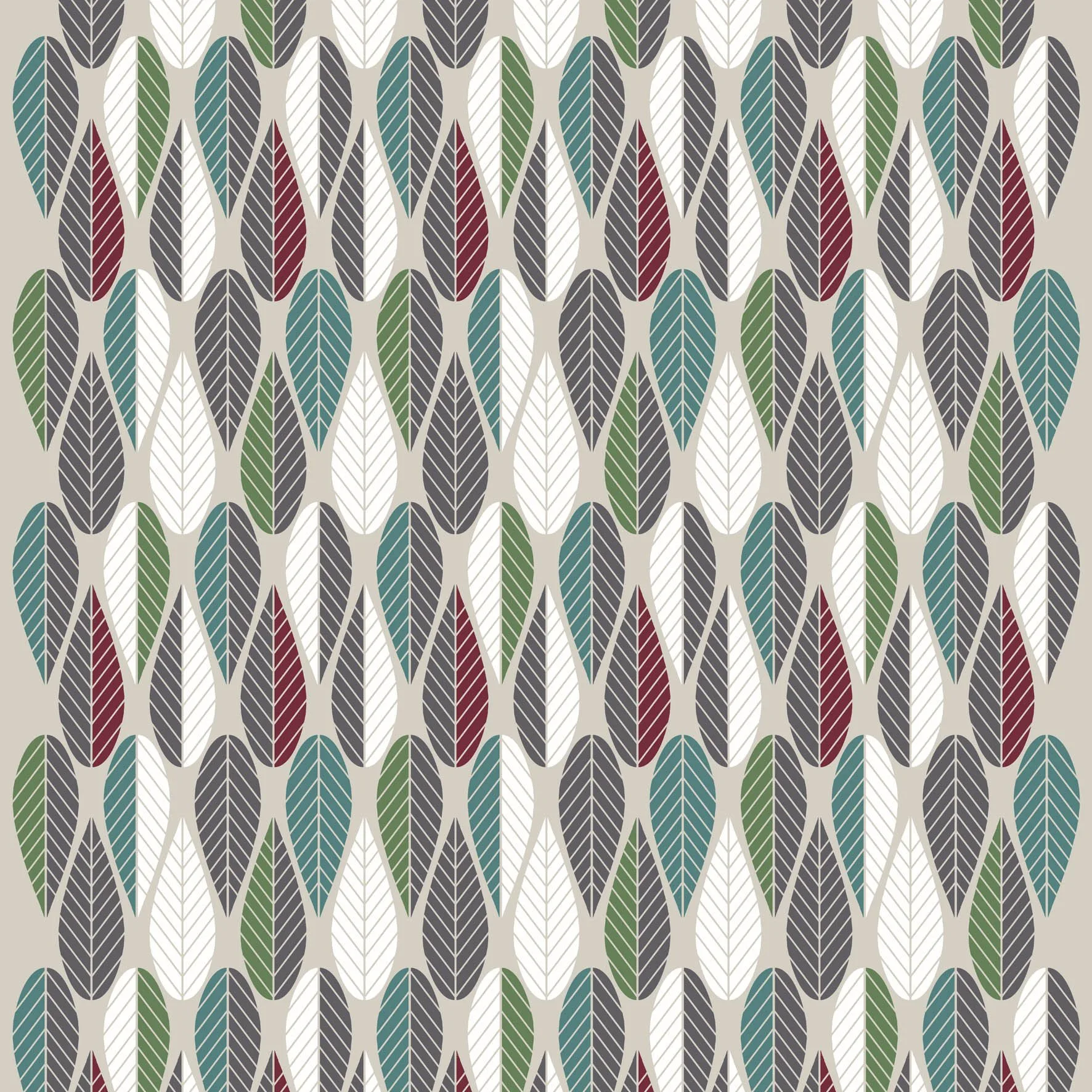 Blader Stoff, Weinrot-grün-grau Arvidssons Textil