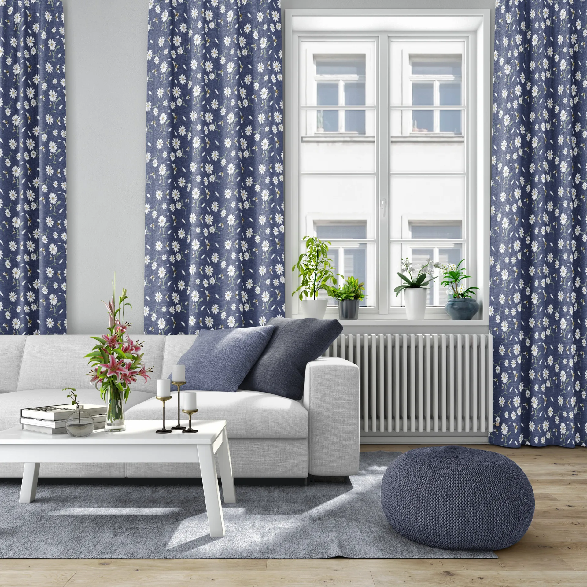 Blomstersurr Stoff, Blau Arvidssons Textil