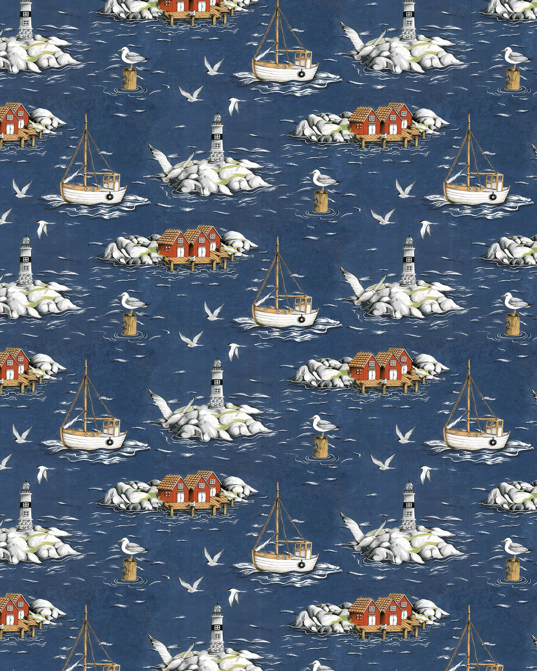Fiskeskär Stoff, Blau Arvidssons Textil
