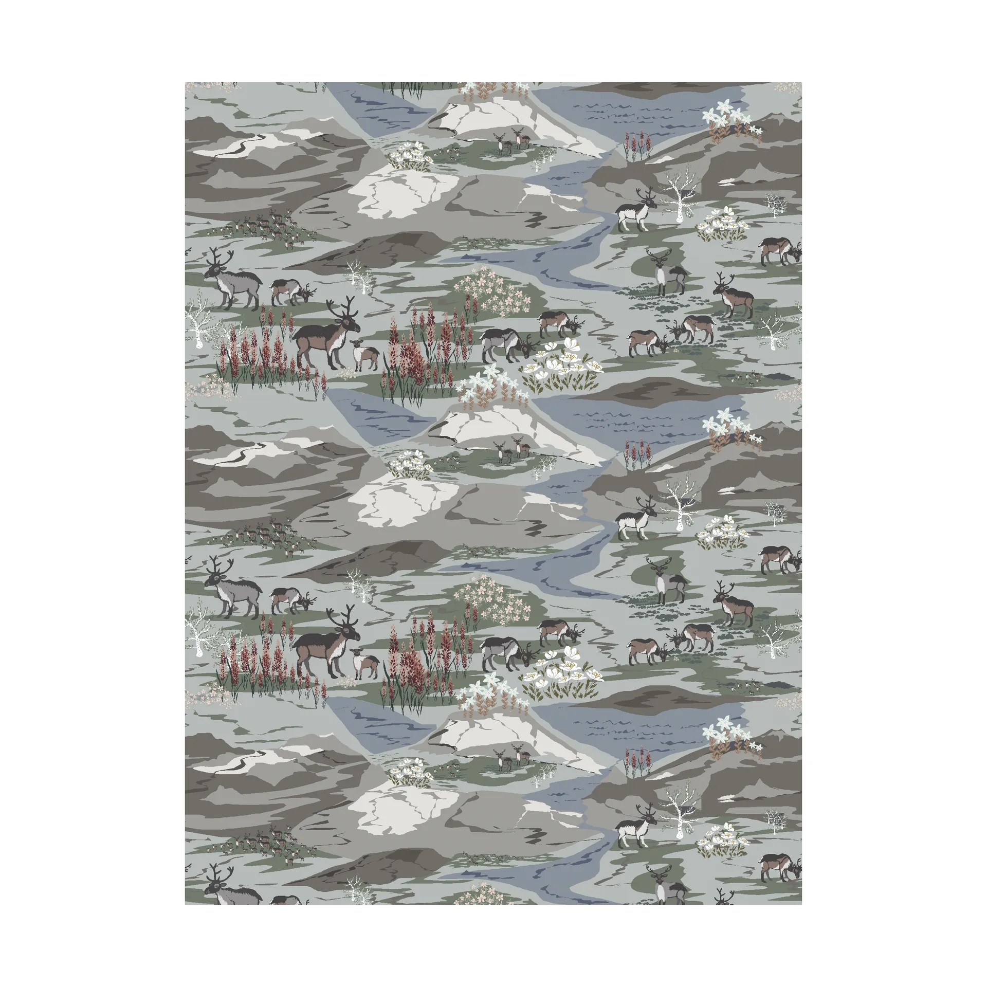 Fjällängar Stoff, Grau/Grün Arvidssons Textil