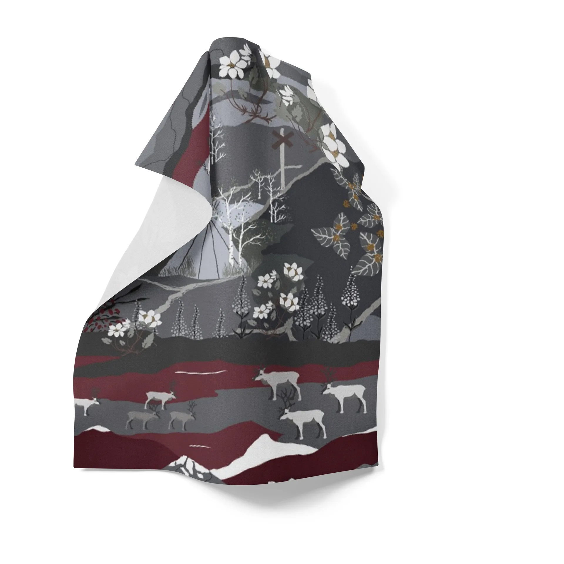Fjällvandring Geschirrtuch 46 x 70cm, Grau-Weinrot Arvidssons Textil