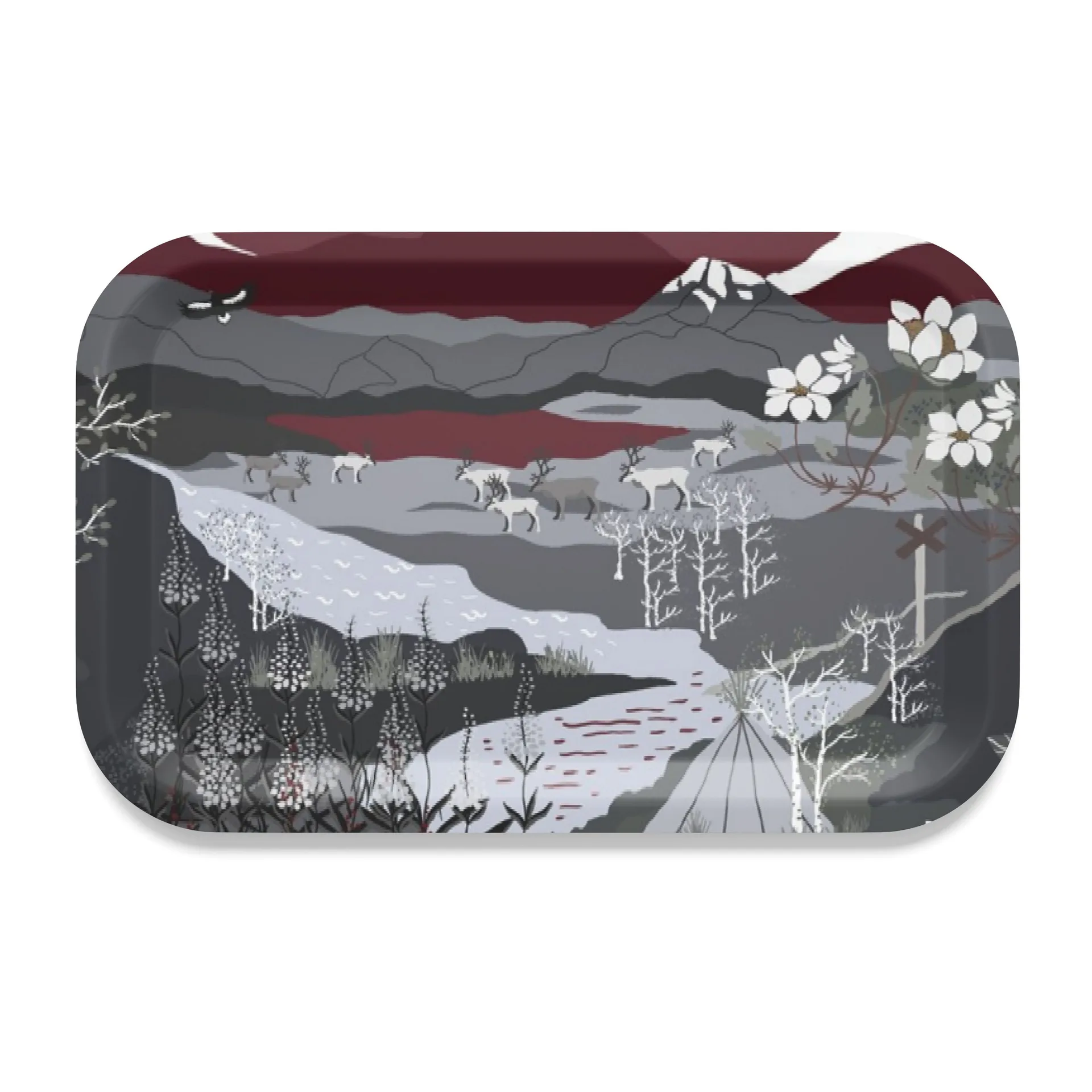 Fjällvandring Tablett 21 x 33cm, Grau-Weinrot Arvidssons Textil