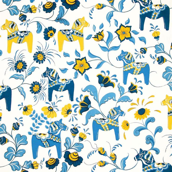 Leksand Stoff - blau-gelb/weiß - Arvidssons Textil