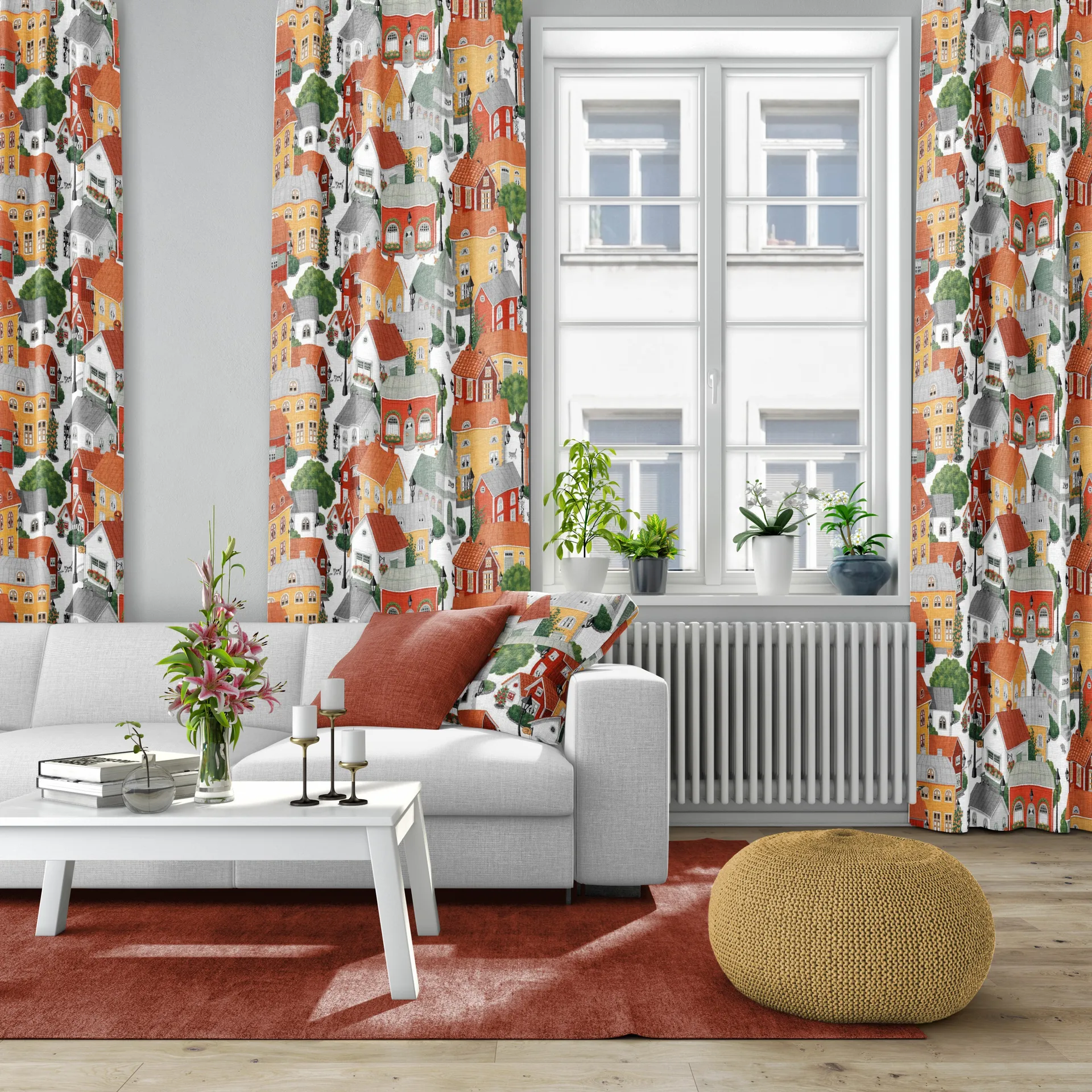 Lyckeby Blumen Stoff, Rot -orange Arvidssons Textil