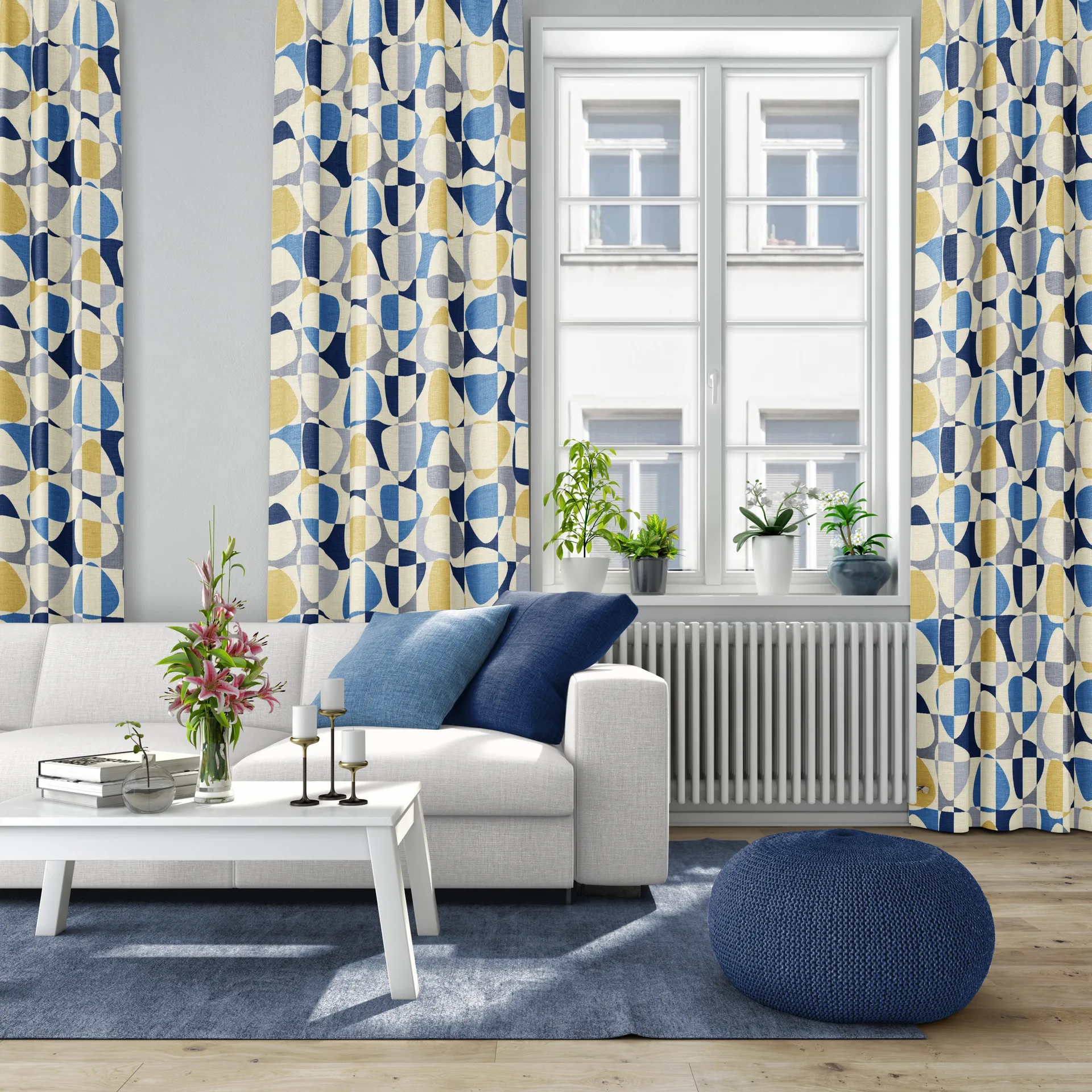Mosaik Stoff, Blau Arvidssons Textil