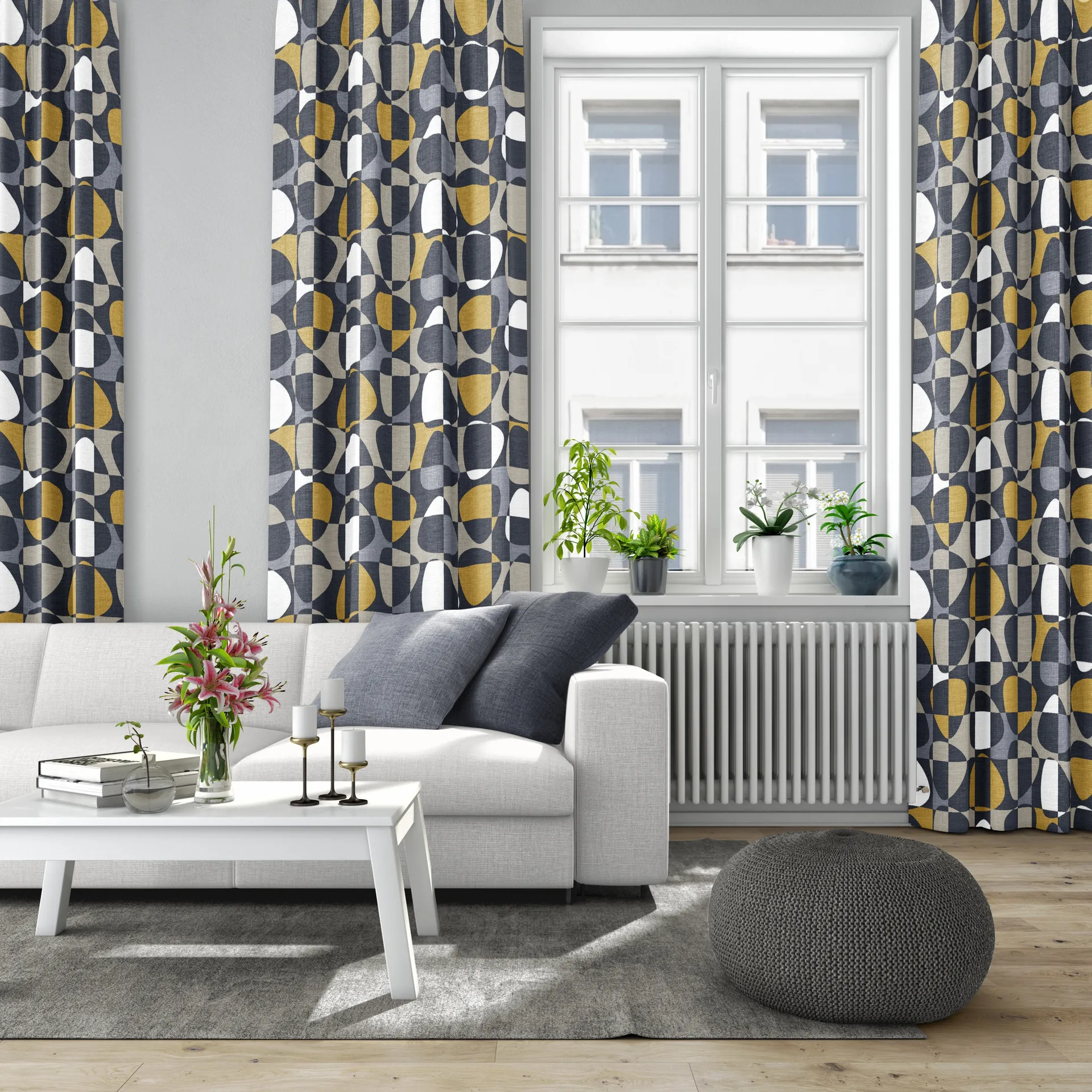 Mosaik Stoff, Dunkelgrau Arvidssons Textil
