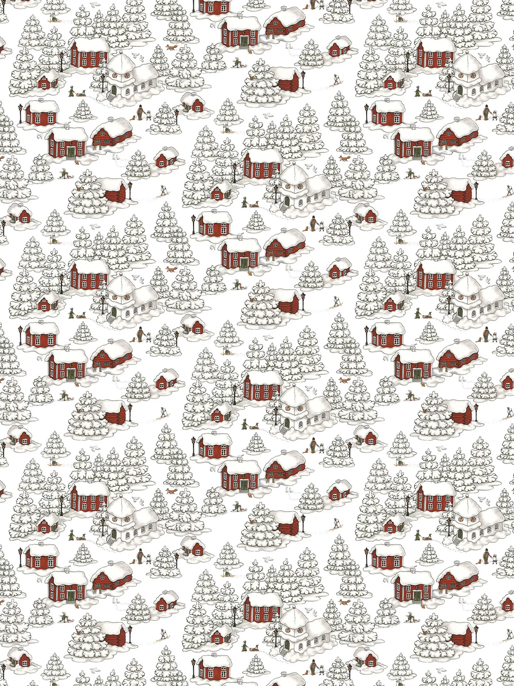 Timmerbyn Stoff, Offwhite-grau-rot Arvidssons Textil