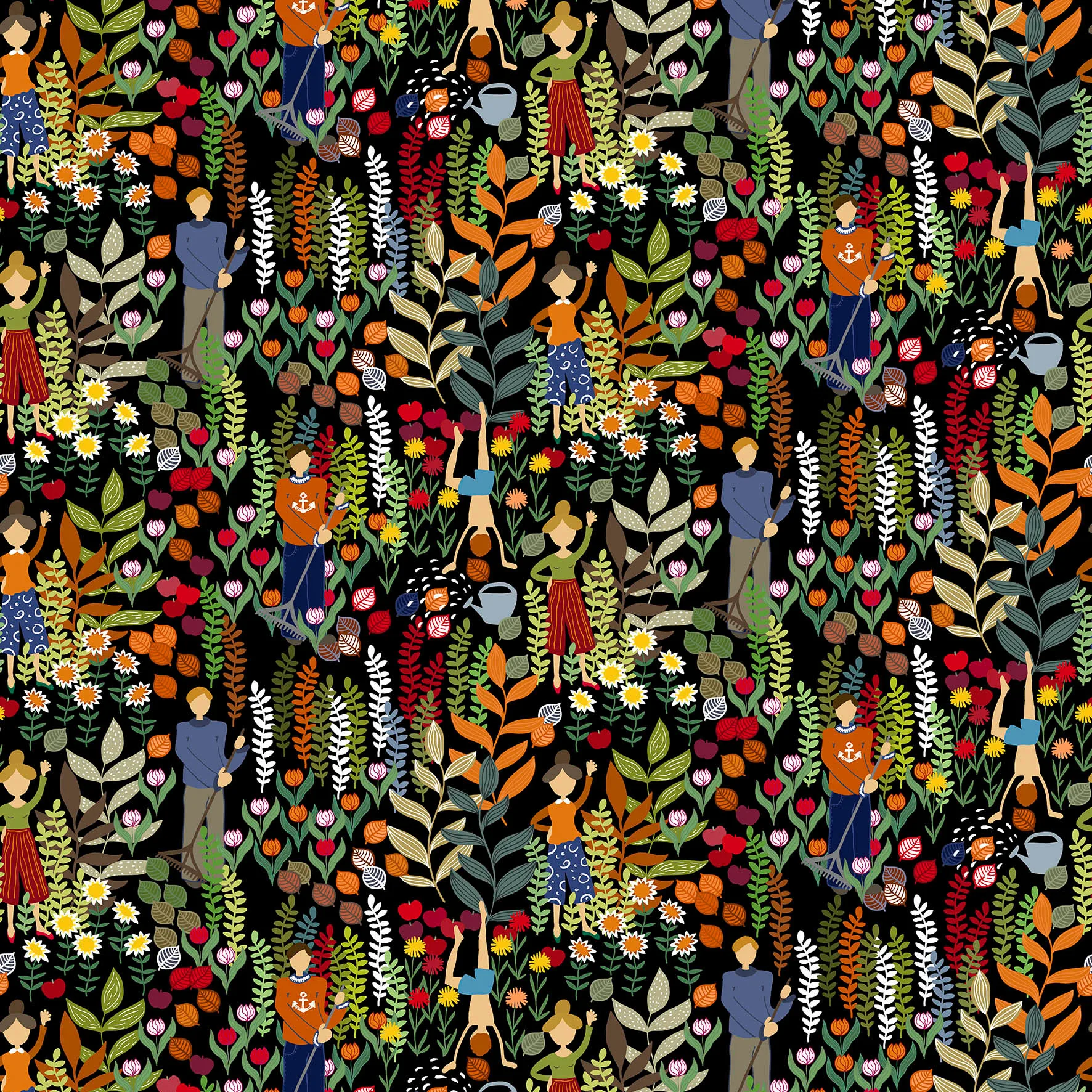Trädgård Stoff, Schwarz-multi Arvidssons Textil