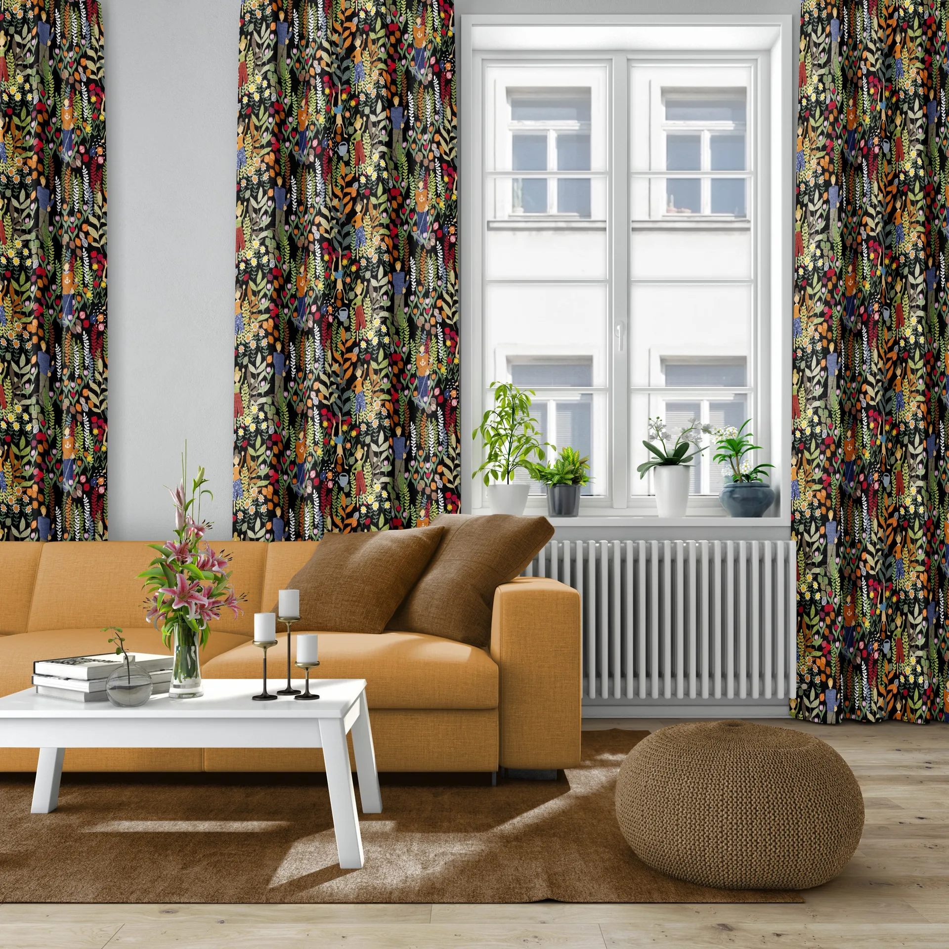 Trädgård Stoff, Schwarz-multi Arvidssons Textil
