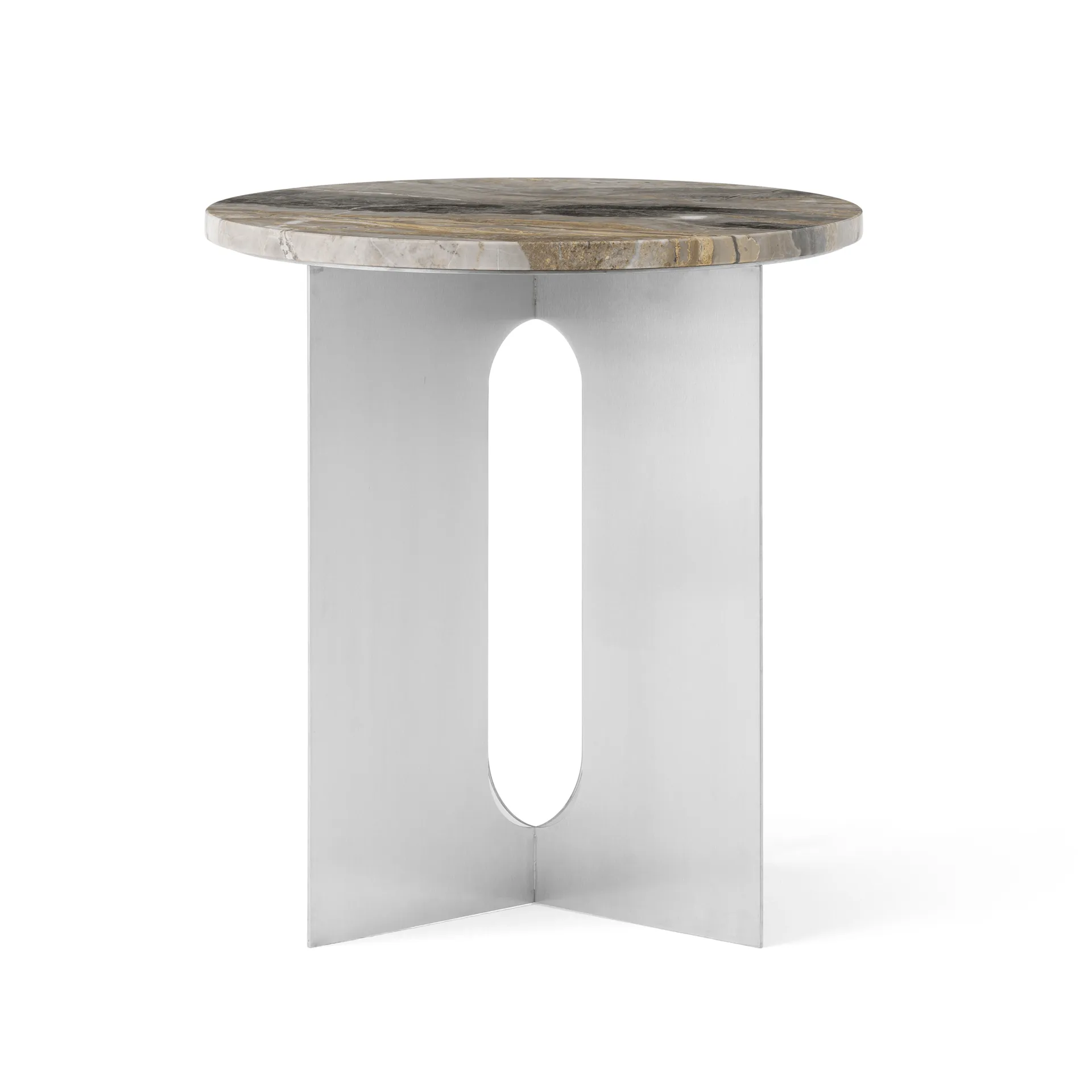 Androgyne Sideboard, Grey Galaxy Marmor-gebürsteter Stahl, Ø42 cm Audo Copenhagen