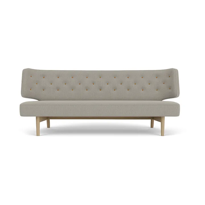 Radiohus Sofa Fully Upholstered RE-WOOL PC1T Global HR BUTTONS Vegetal 4-Legs Base - Re-wool 218-Natureiche, Lederknöpfe, 2-Sitzer - Audo Copenhagen