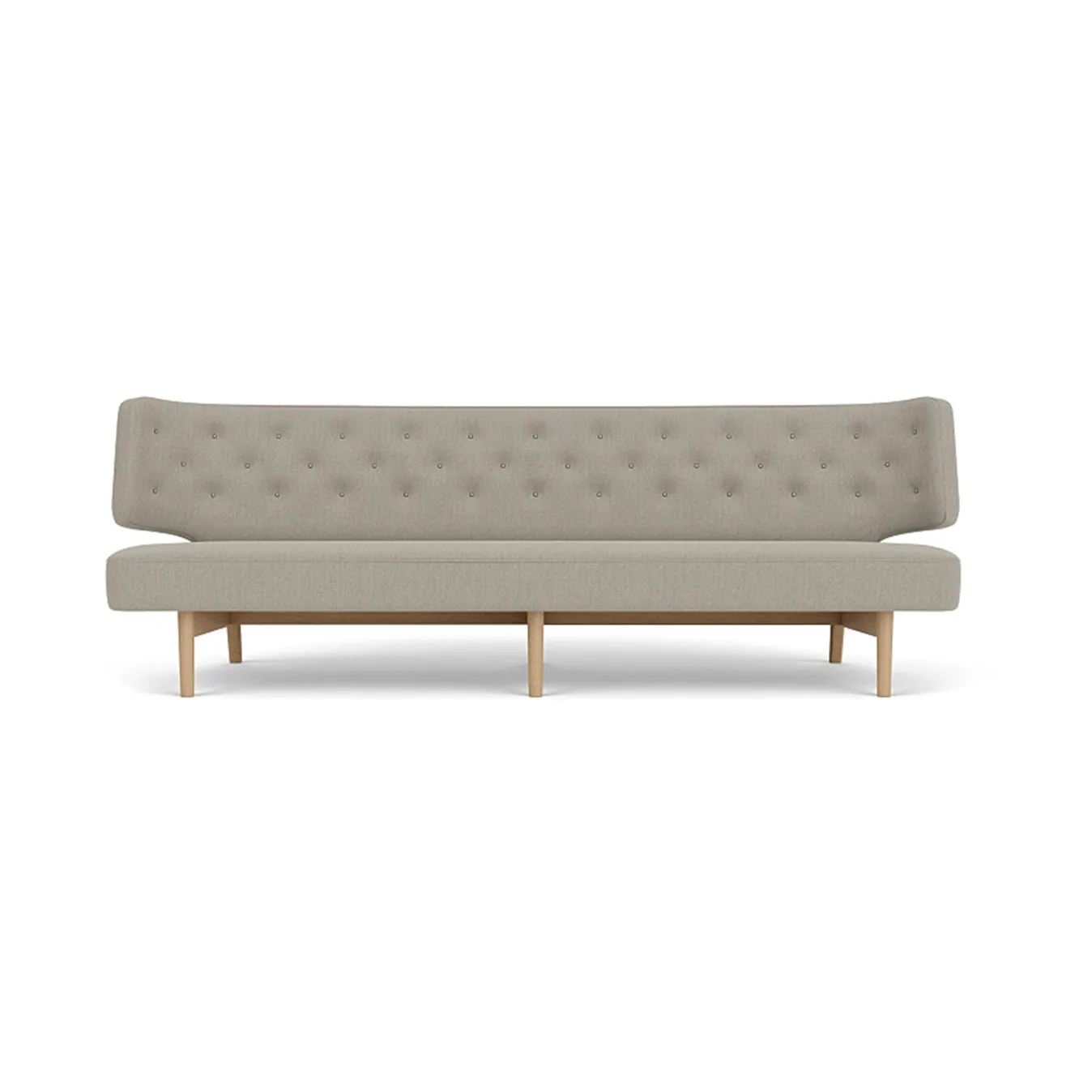 Radiohus Sofa Fully Upholstered RE-WOOL PC1T Global HR BUTTONS Vegetal 4-Legs Base, Re-wool 218-natur Eiche, Lederknöpfe, 3-Sitzer Audo Copenhagen