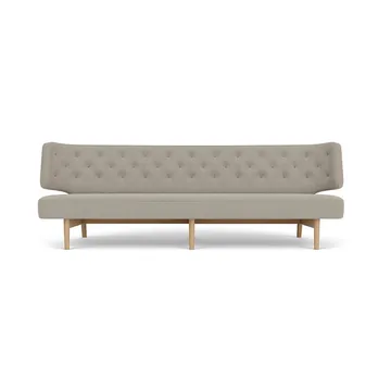 Radiohus Sofa Fully Upholstered RE-WOOL PC1T Global HR BUTTONS Vegetal 4-Legs Base - Re-wool 218-natur Eiche, Lederknöpfe, 3-Sitzer - Audo Copenhagen