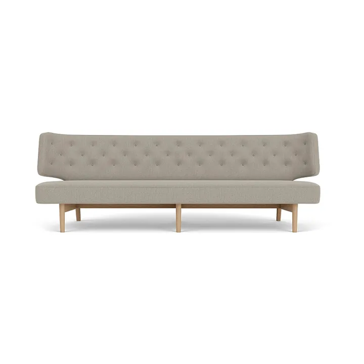 Radiohus Sofa Fully Upholstered RE-WOOL PC1T Global HR BUTTONS Vegetal 4-Legs Base - Re-wool 218-natur Eiche, Lederknöpfe, 3-Sitzer - Audo Copenhagen