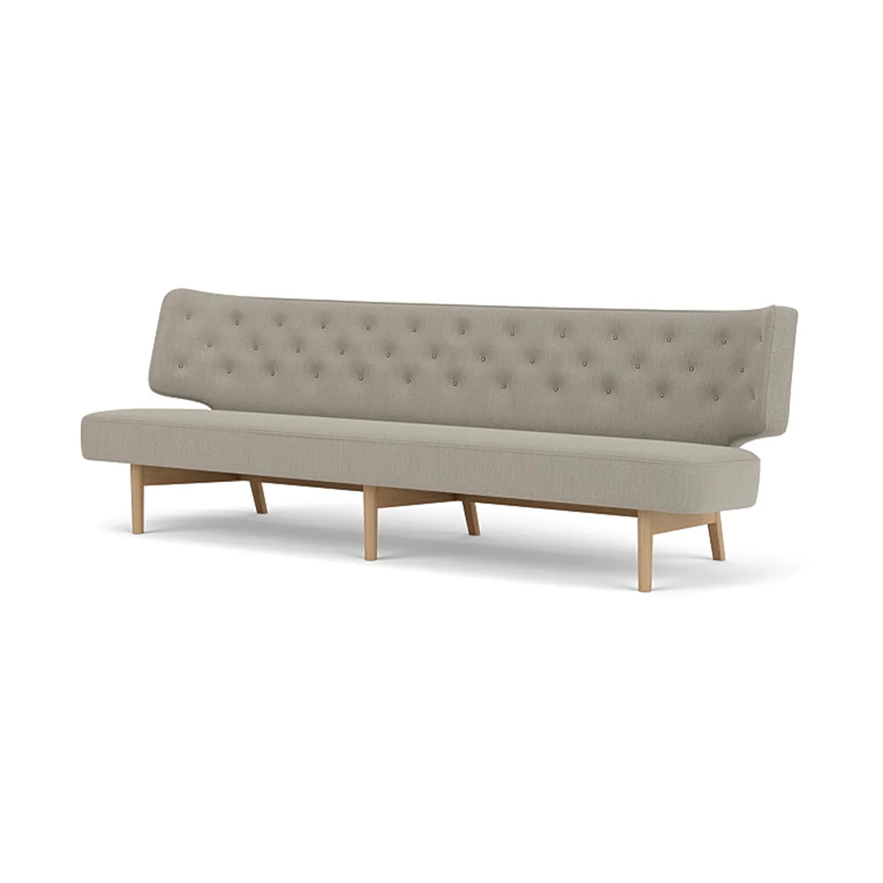 Radiohus Sofa Fully Upholstered RE-WOOL PC1T Global HR BUTTONS Vegetal 4-Legs Base, Re-wool 218-natur Eiche, Lederknöpfe, 3-Sitzer Audo Copenhagen