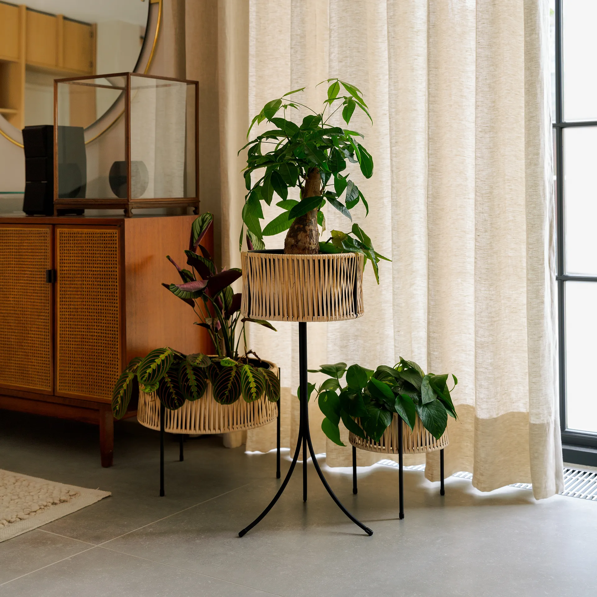 Umanoff planter Blumentopf Rattan-Stahl, h69 cm Ø36,5 cm Audo Copenhagen