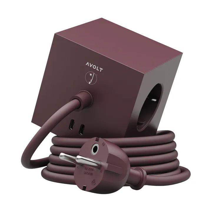 AVOLT x Bauhaus-Archiv Square 1 Steckdosenleiste USB-C - Mulberry Red - Avolt