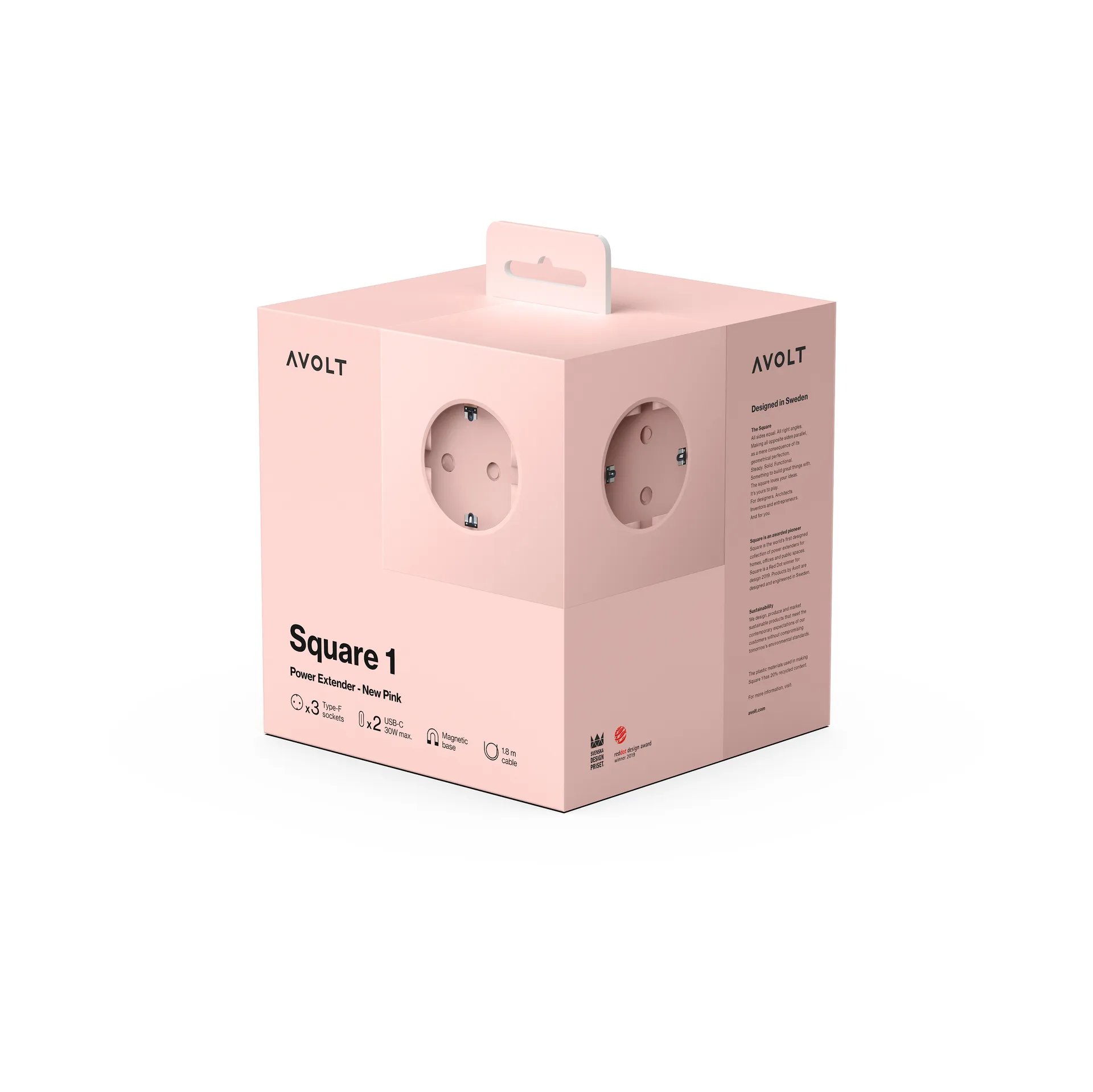 Square 1 Steckdose USB-C 30W 1,8 m, New Pink Avolt