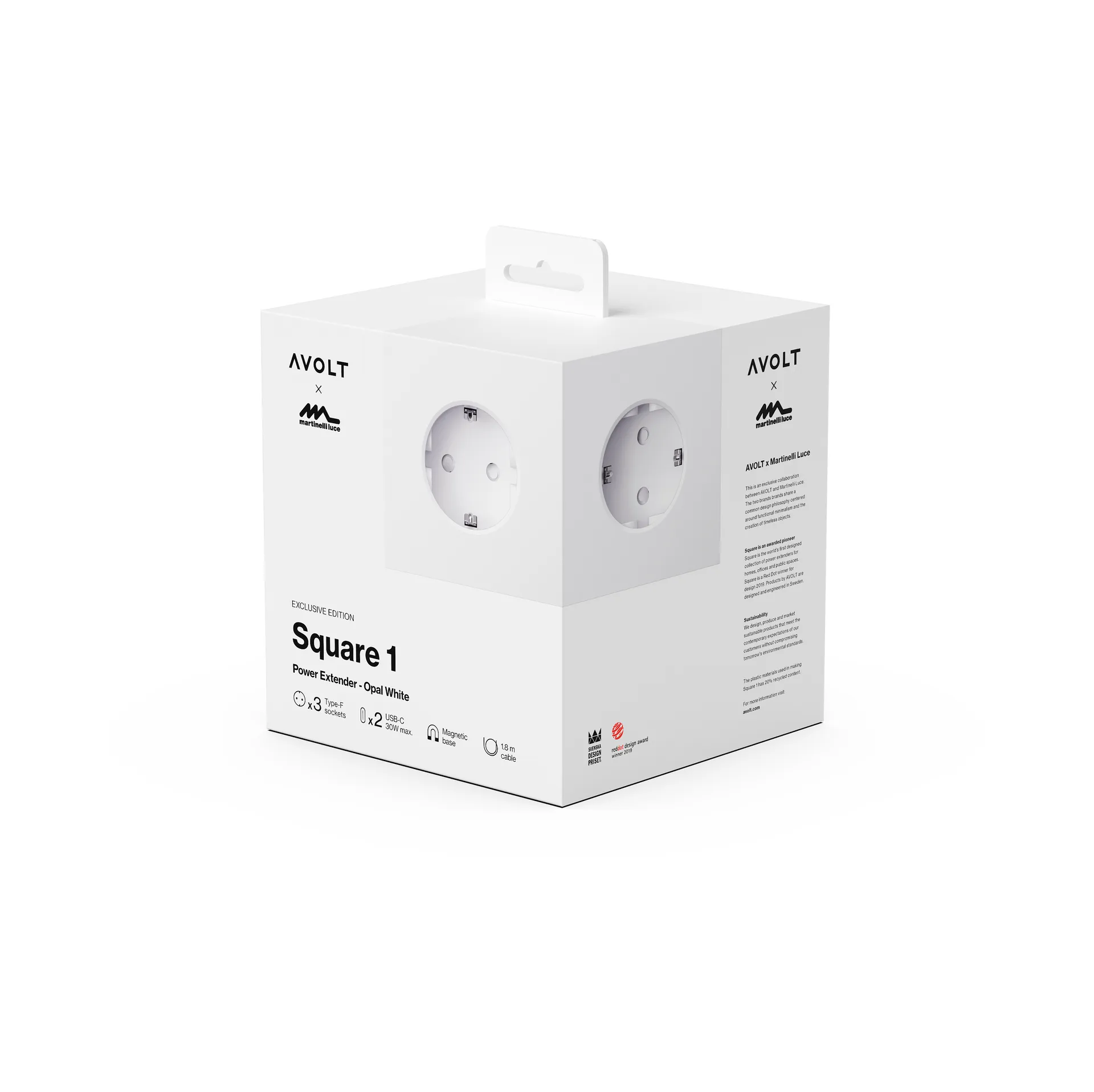 Square 1 Steckdose USB-C 30W 1,8 m, White Martinelli Luce edition Avolt