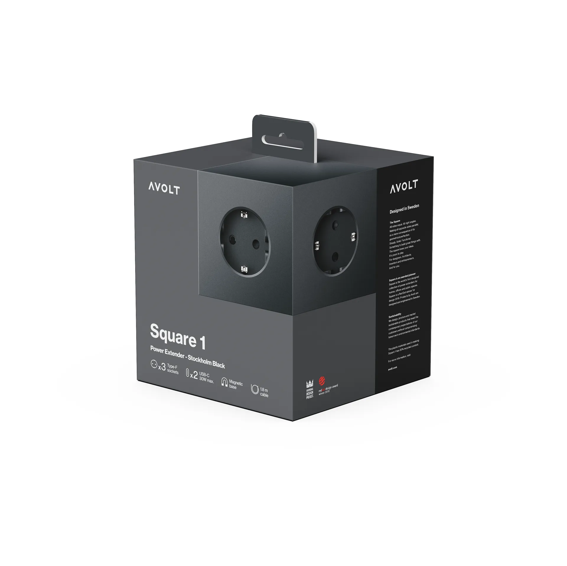 Square 1 Steckdosenleiste USB-C 30W 3 m, Stockholm Black Avolt