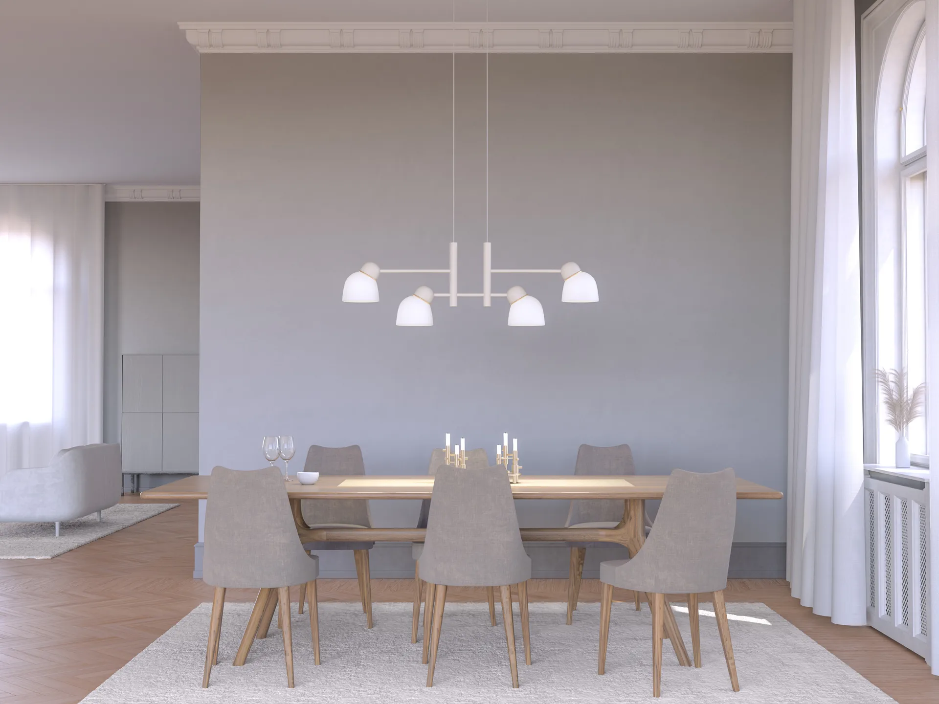 Bird Pendelleuchte 119,3 cm, Sand-Messing-Opalglas Belid