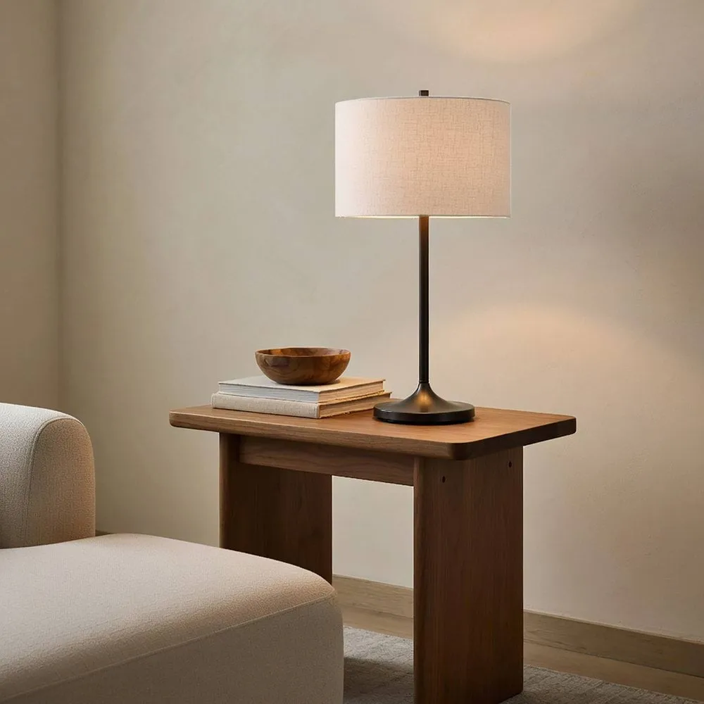 Soft Tischlampe, Leinen Weiß-metallic Bronze, Ø34x64 cm Belid