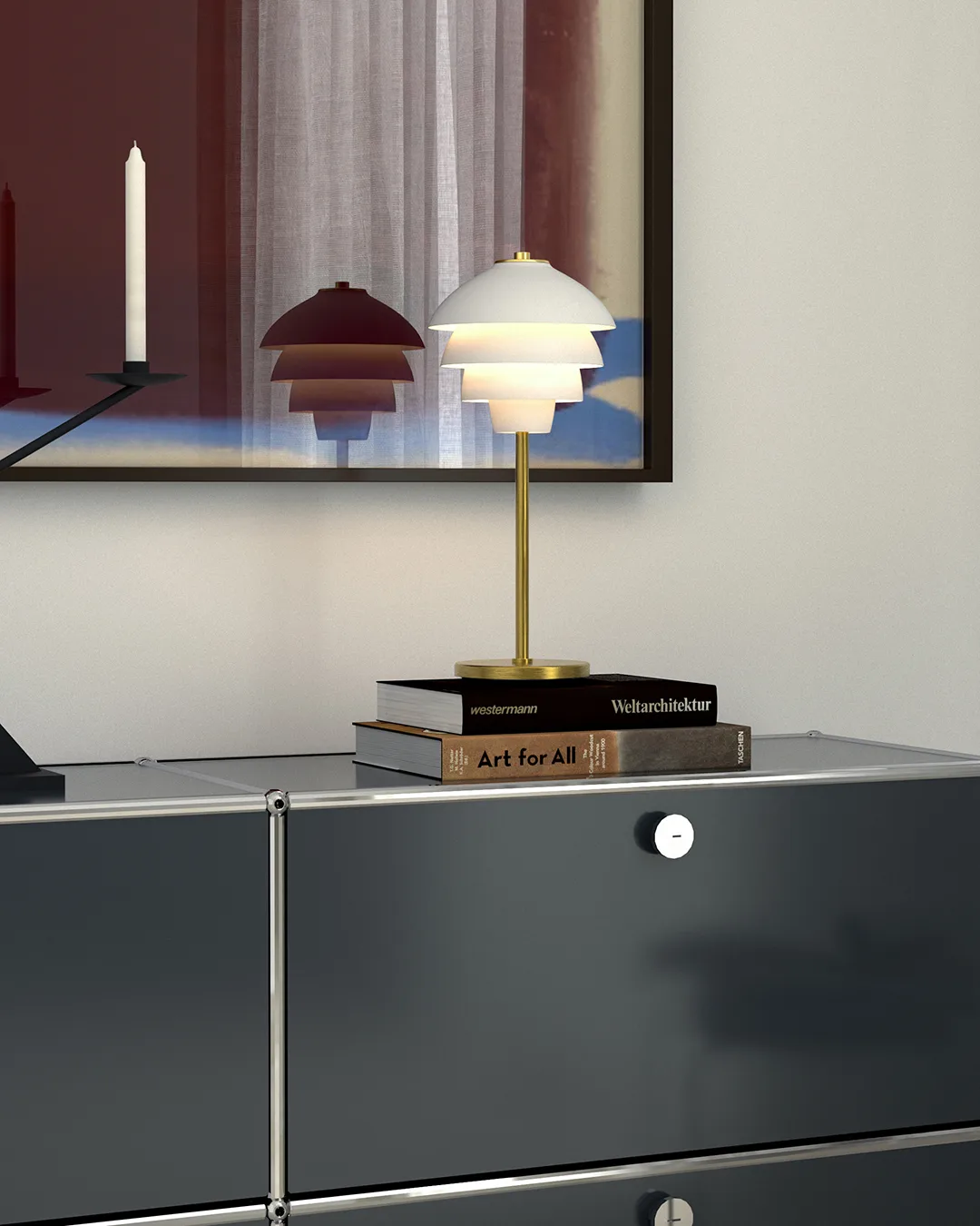 Valencia Tischleuchte 41 cm, Mattweiß-messing Belid