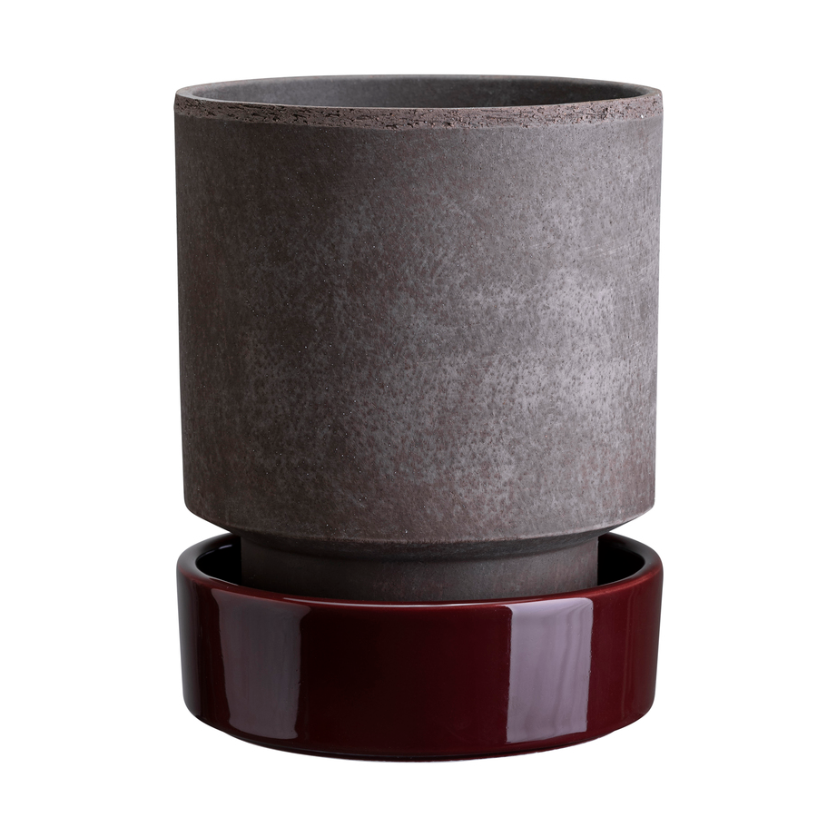 Bergs Potter Hoff Blumentopf o18 cm, Raw Grey-Deep Burgundy