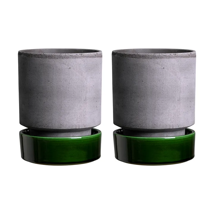 Hoff Blumentopf 2-teilig - Ø8 cm, Raw Grey-Emerald Green - Bergs Potter