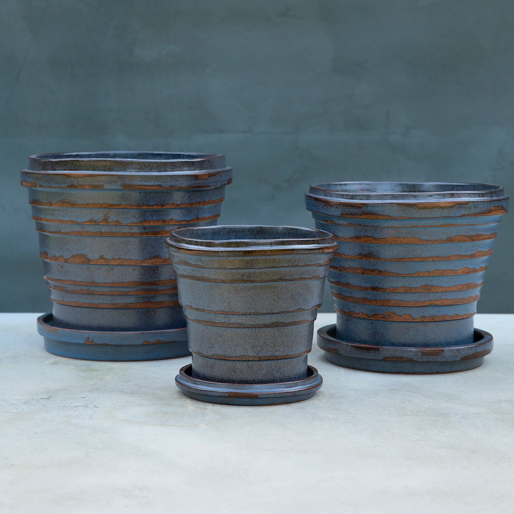 Planet Vintage Metalic Blumentopf Ø25cm, Blue brown Bergs Potter