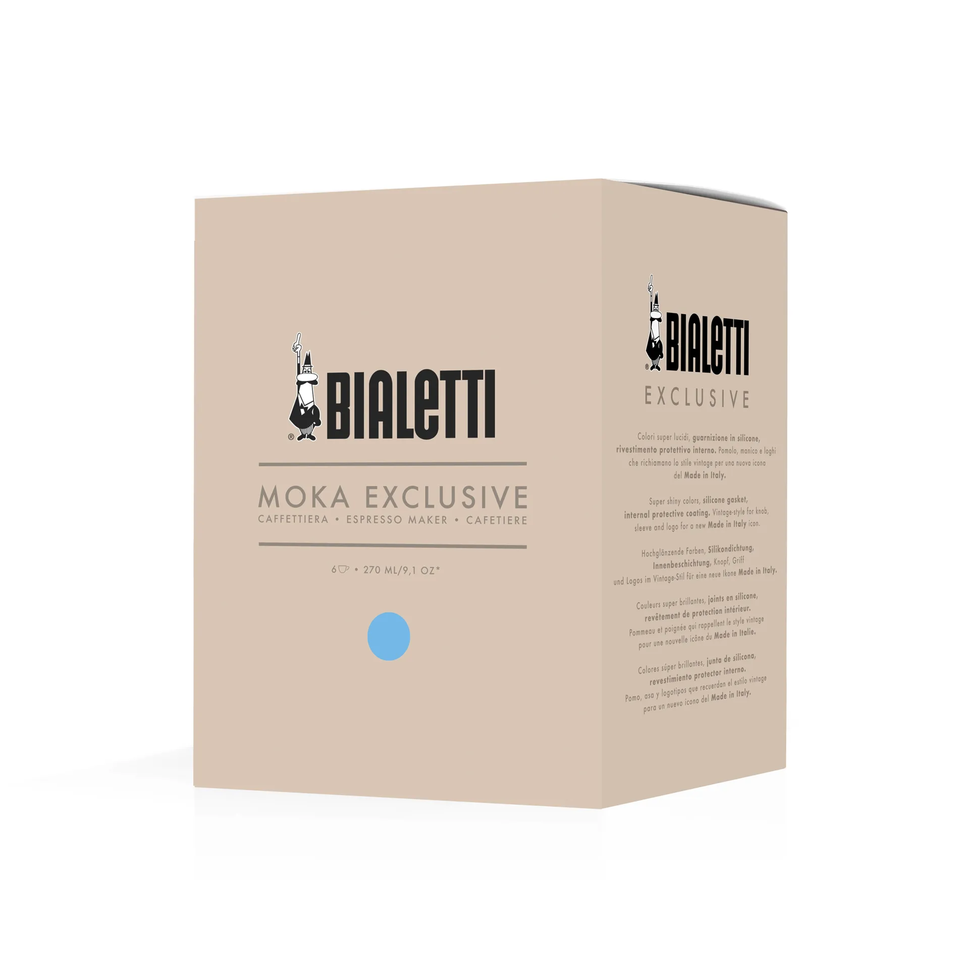 Bialetti exklusive Mokkakanne, Hellblau, 6 Tassen Bialetti