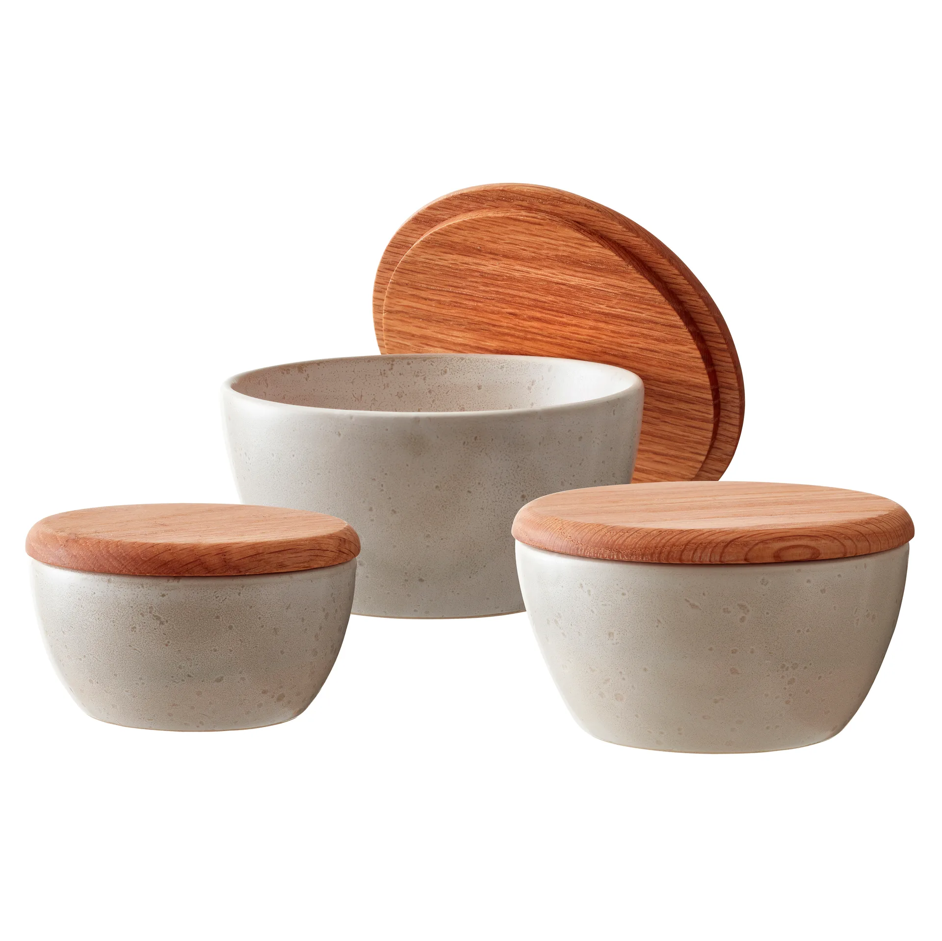 Bitz Schalenset 3er Pack mit Deckel matt, Matt cremeweiß Bitz