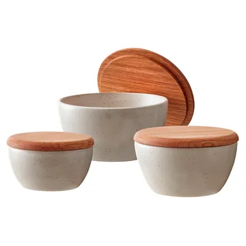 Bitz Schalenset 3er Pack mit Deckel matt - Matt cremeweiß - Bitz