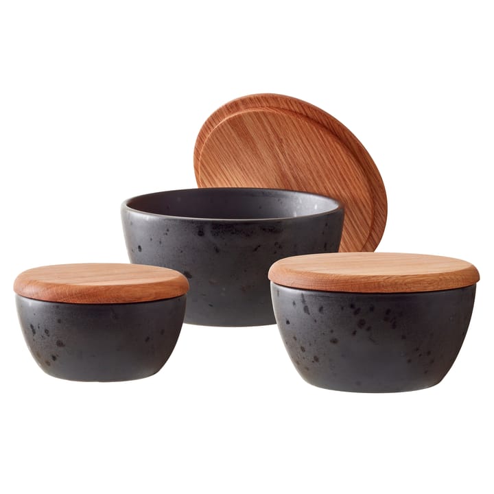 Bitz Schalenset 3er Pack mit Deckel matt, Schwarz Bitz