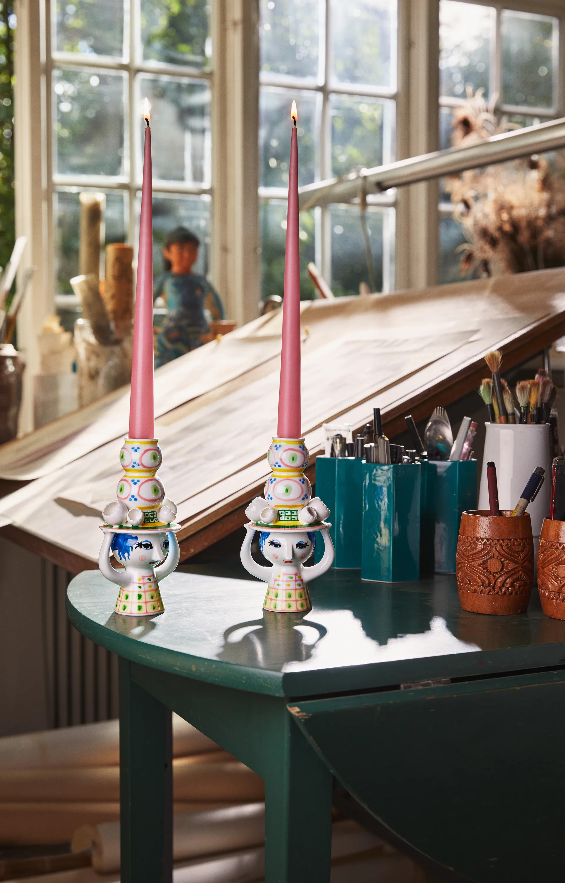 Lady with hat Kerzenständer H16 cm, Rosa Bjørn Wiinblad