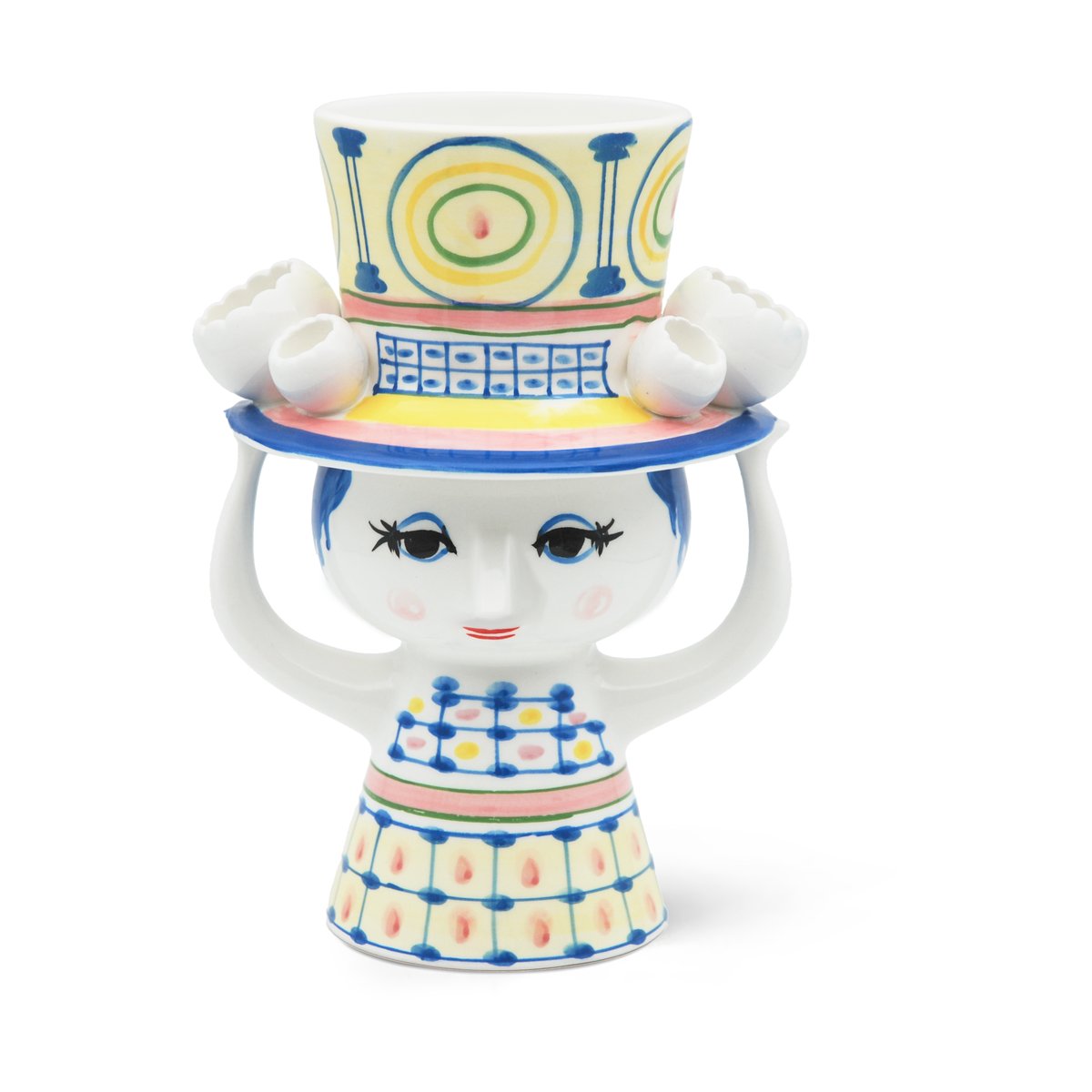 Bjørn Wiinblad Lady with hat Vase H20,5 cm Blau