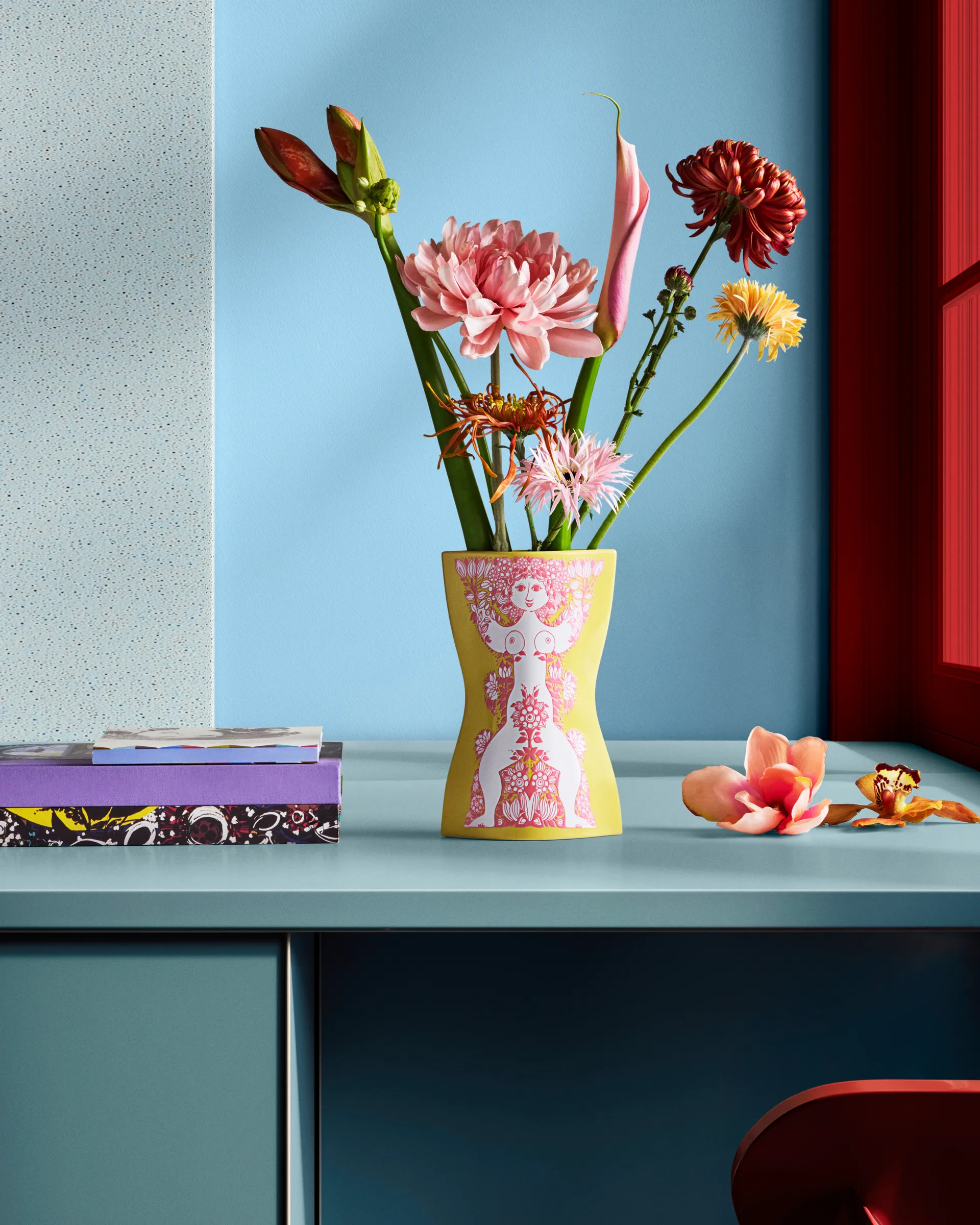 Nina Vase, Gelb-Rosa, 22 cm Bjørn Wiinblad