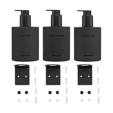 Kirei Glasflaschen inkl. Wandhalterung 3er-Pack - Smoke, wird mit Schrauben montiert - blomus