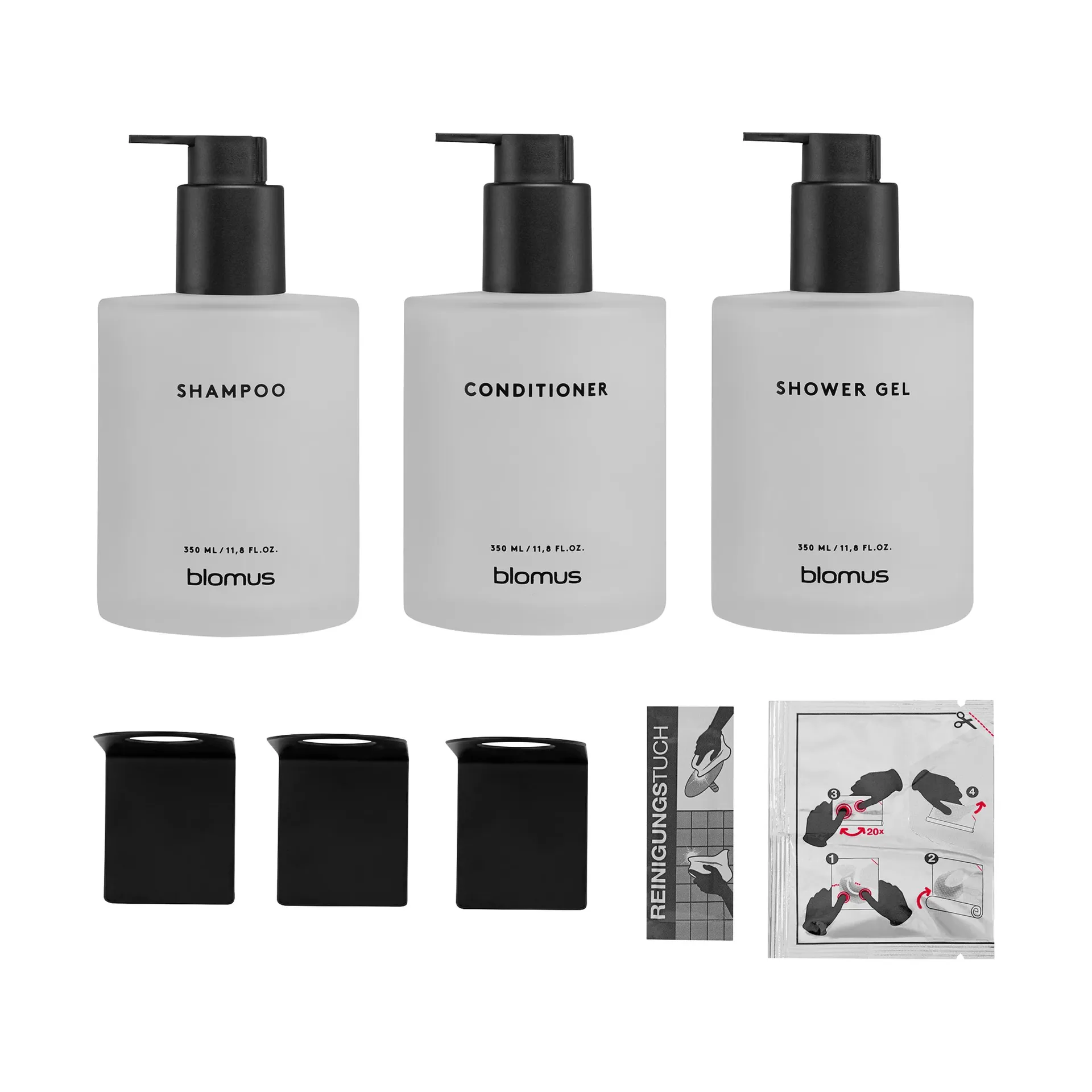 Kirei Glasflaschen inkl. Wandhalterung 3er-Pack, Weiß, klebemontiert blomus