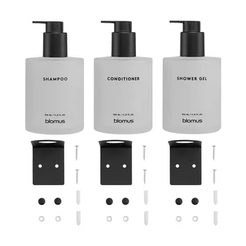 Kirei Glasflaschen inkl. Wandhalterung 3er-Pack - Weiß, wird mit Schrauben montiert - blomus
