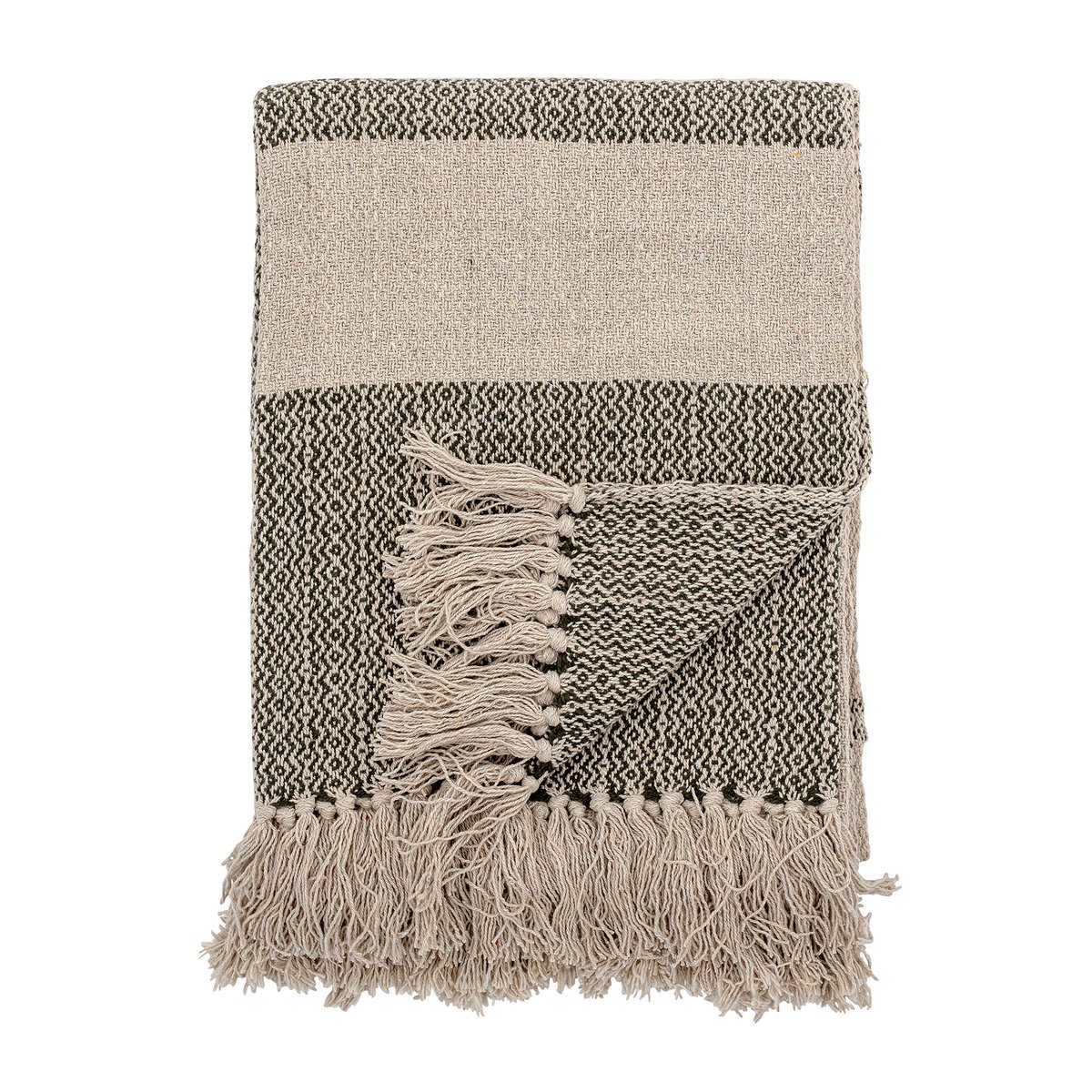 Bloomingville Wolldecke gestreift 130 x 160cm Grün | Skandinavisches Design | Baumwolldecken | Schwarz