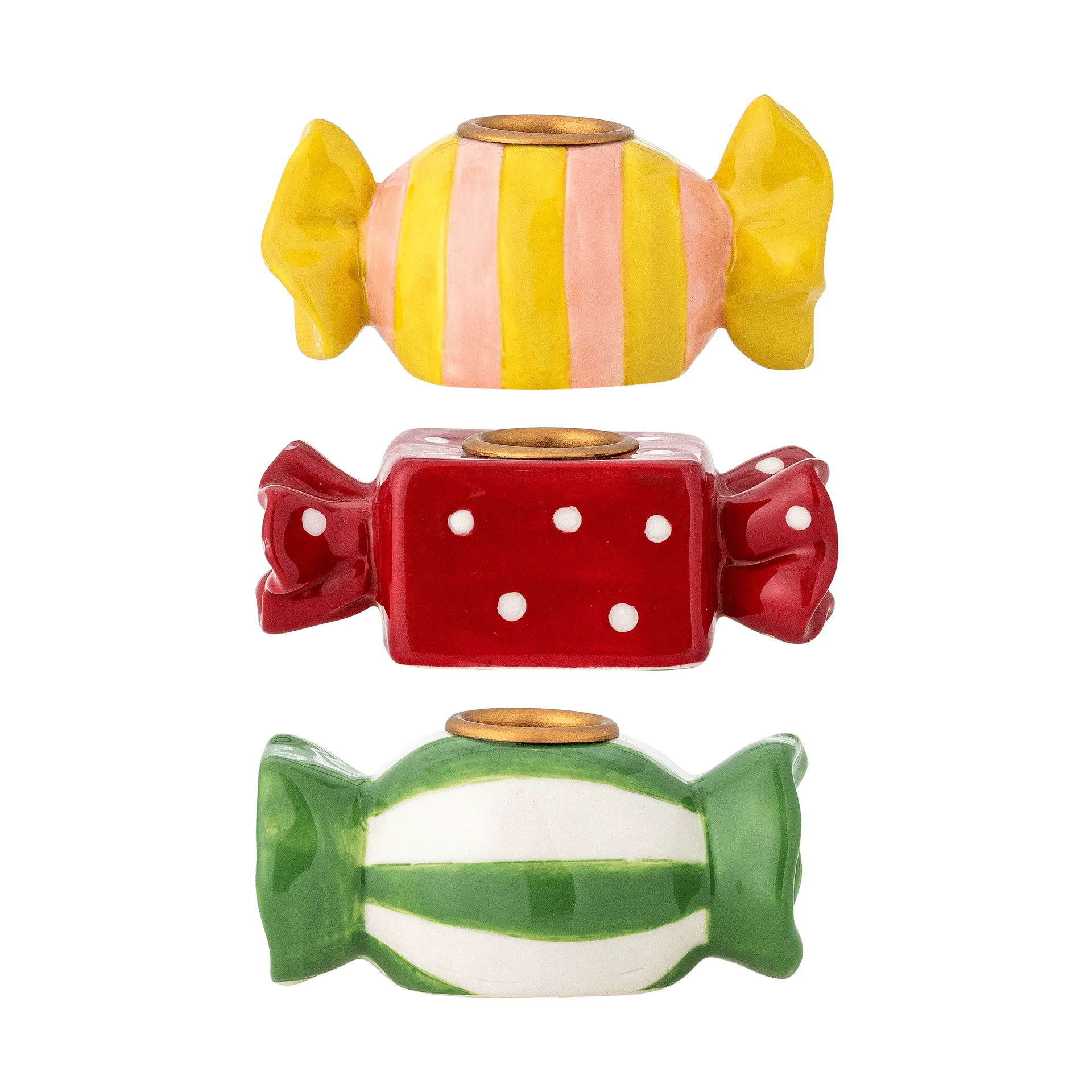 Leiano Kerzenhalter, Gelb-Rot-Grün, 3 Teile, 10 cm Bloomingville
