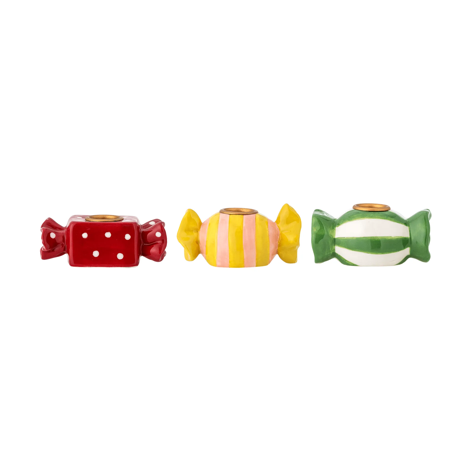 Leiano Kerzenhalter, Gelb-Rot-Grün, 3 Teile, 10 cm Bloomingville