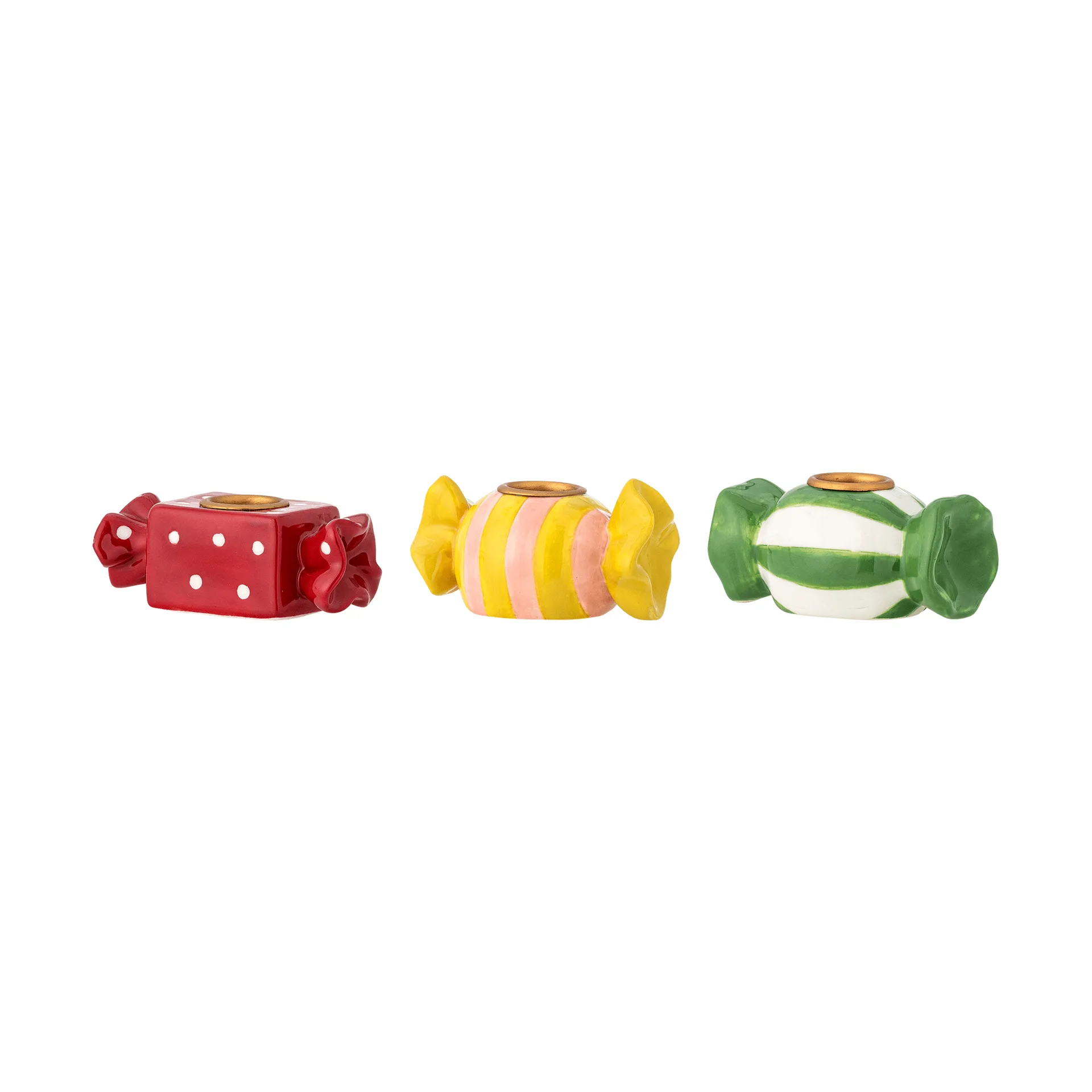 Leiano Kerzenhalter, Gelb-Rot-Grün, 3 Teile, 10 cm Bloomingville